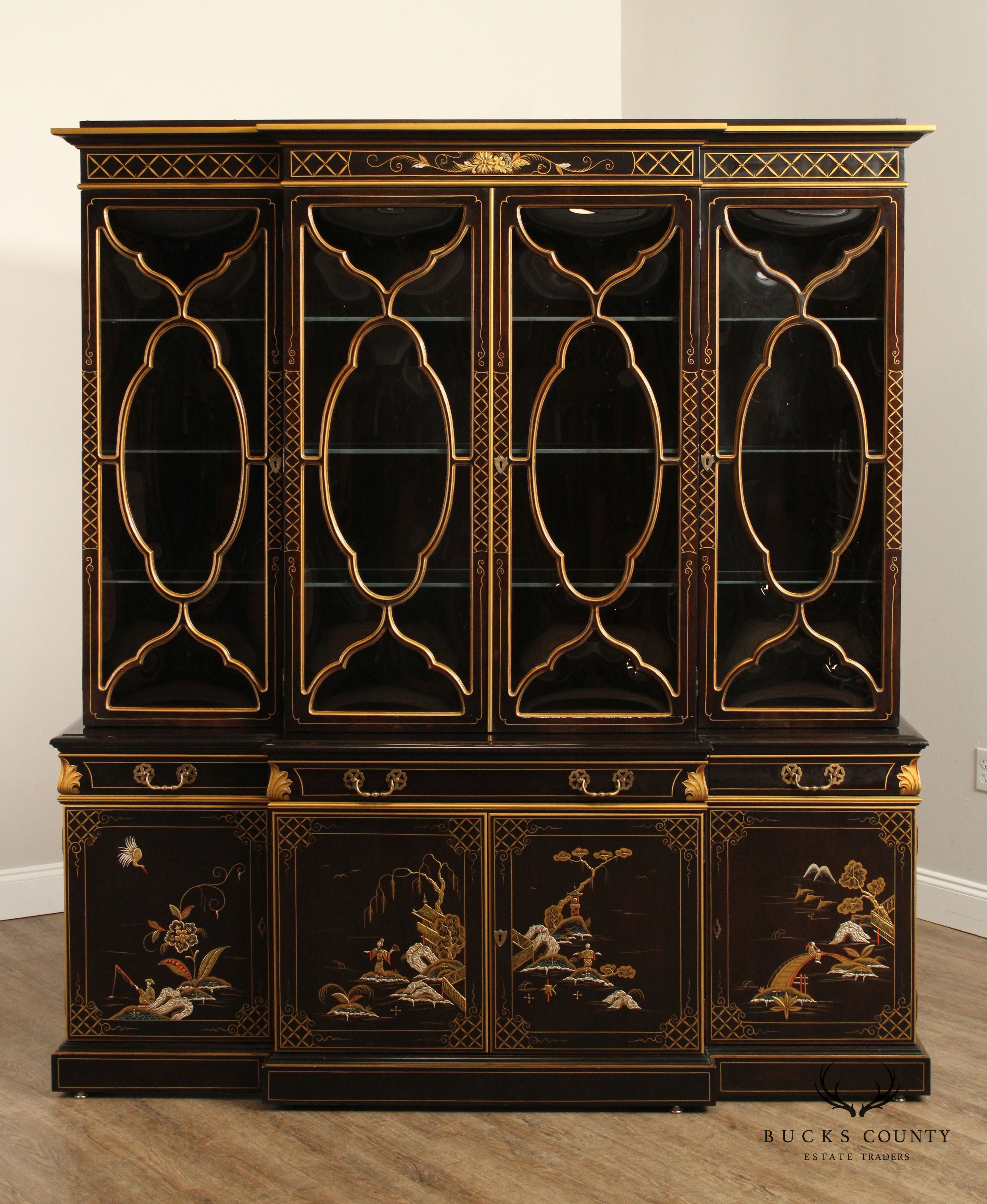 Karges Chinoiserie Decorated Breakfront China Display Cabinet