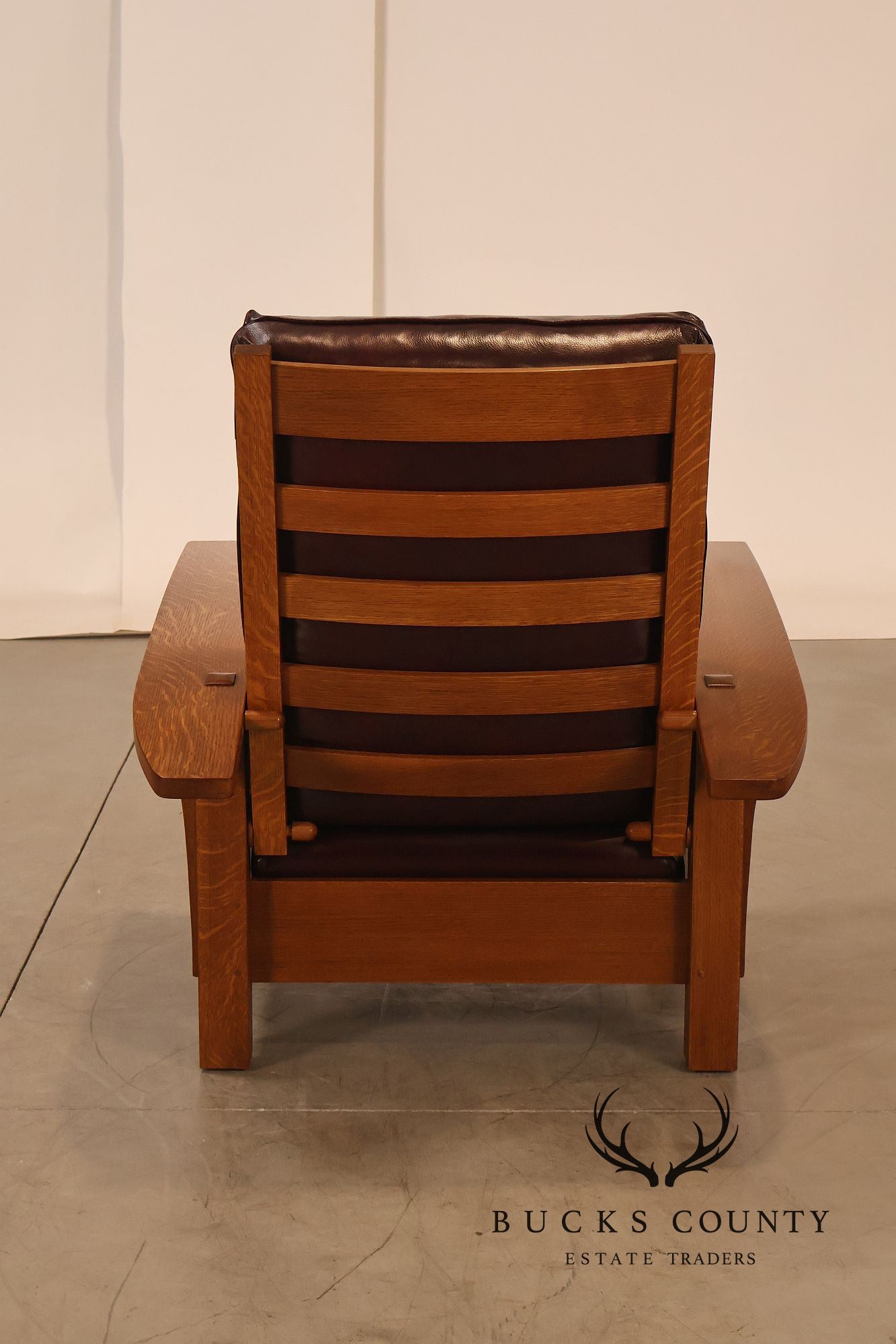 Stickley Mission Collection Pair Of Oak & Leather Bow Arm Morris Chairs