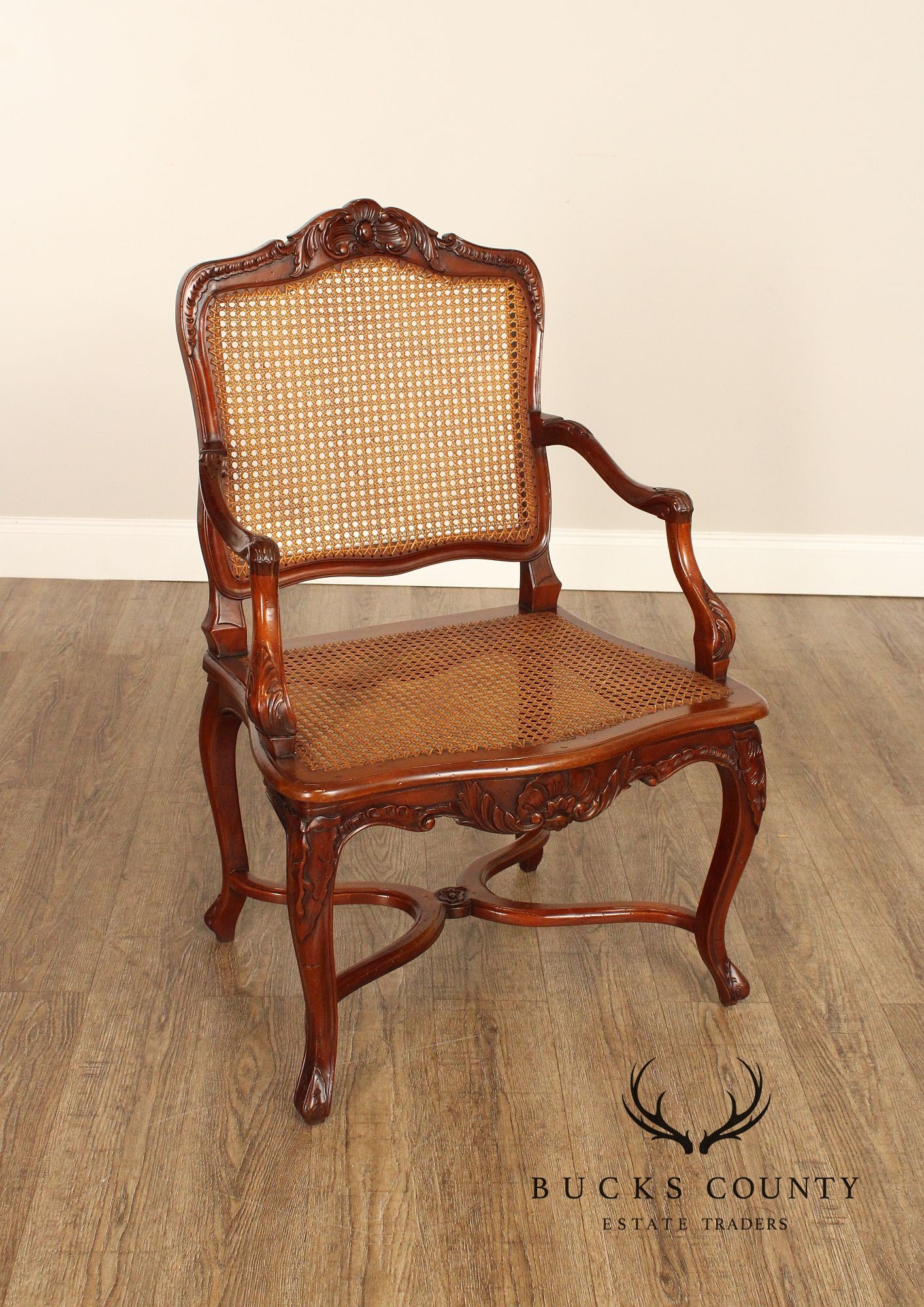 French Louis XV Style Set of Six Caned Dining Chairs