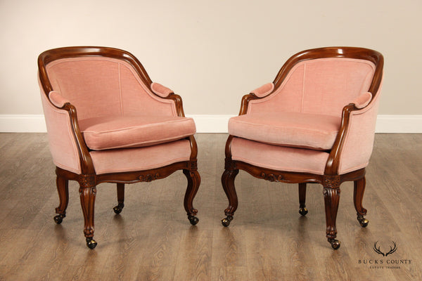 Karges French Louis XV Style Pair of Barrel Back Bergere Club Chairs