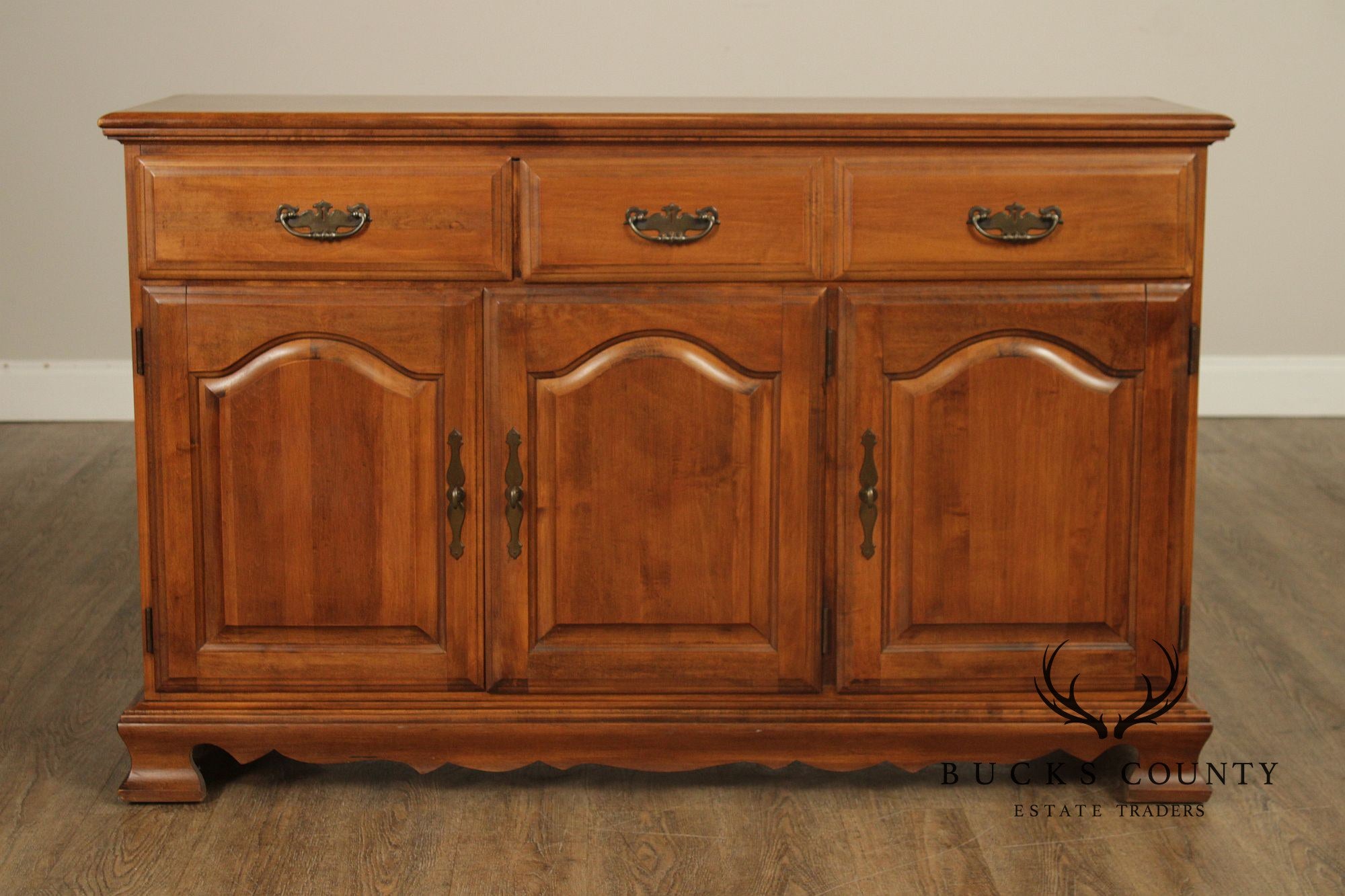 Solid Maple Colonial Revival Style Vintage Sideboard Buffet