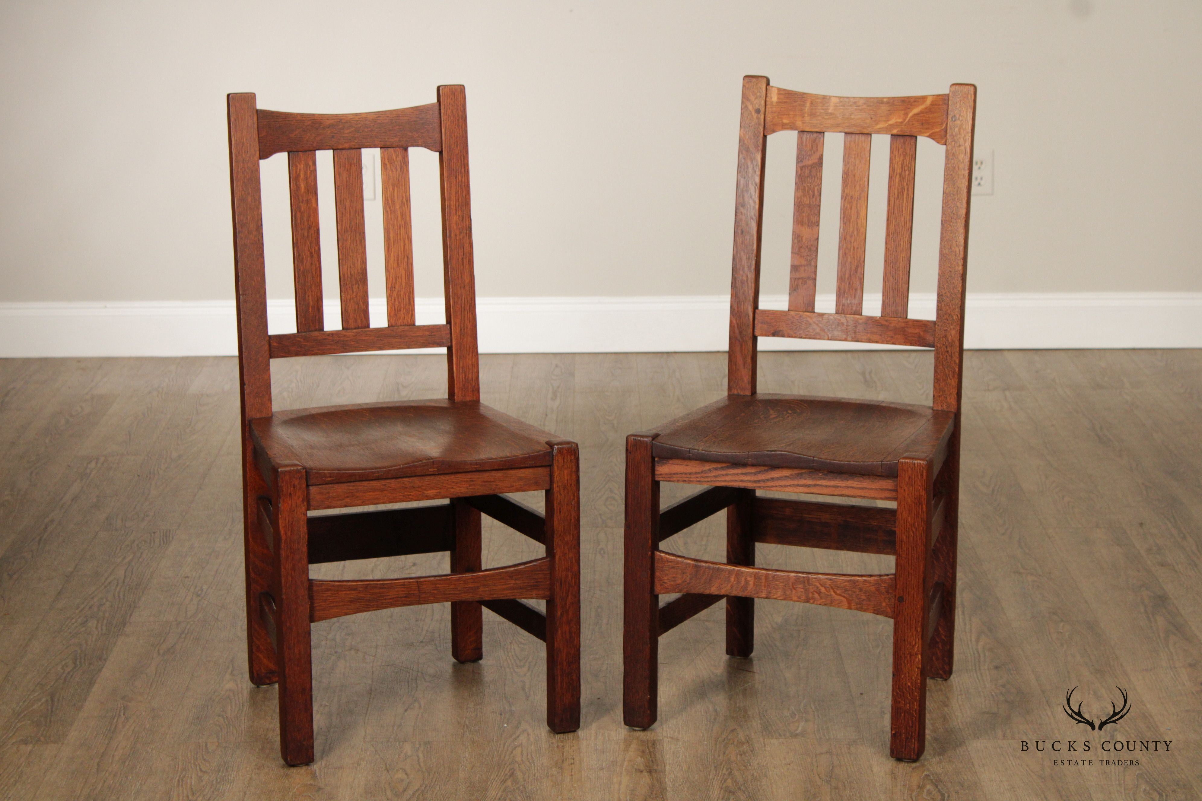 Stickley Brothers Antique Pair of Mission Oak Side Chairs