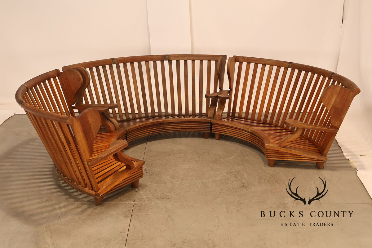 Curved Teak Modular Sofa With Floral Upholstery