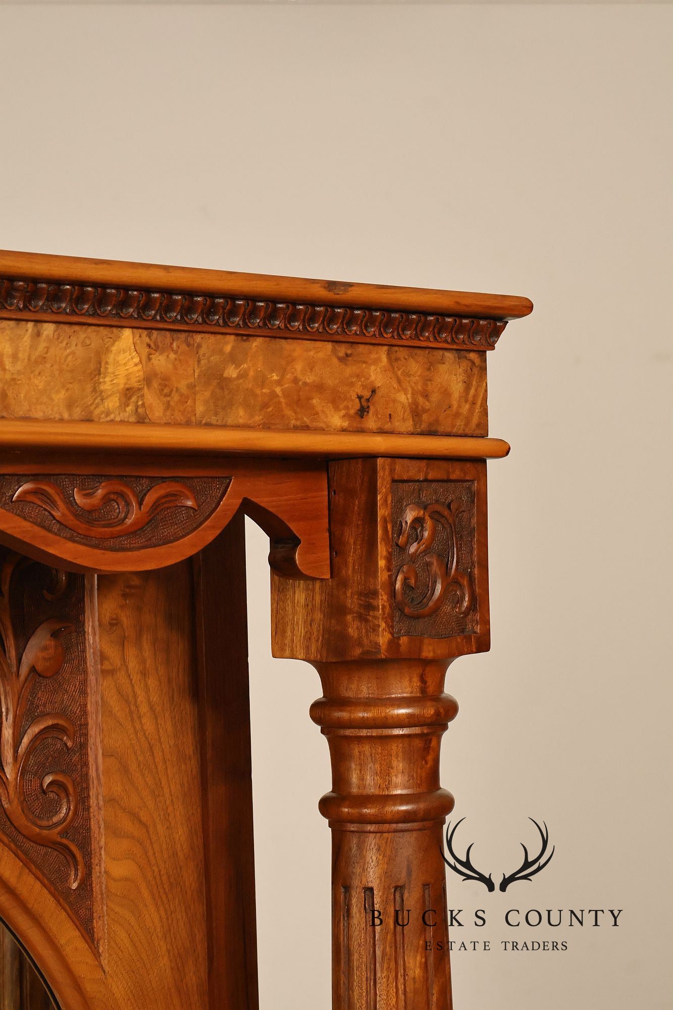 Antique Mirrored Burl Walnut Buffet Sideboard