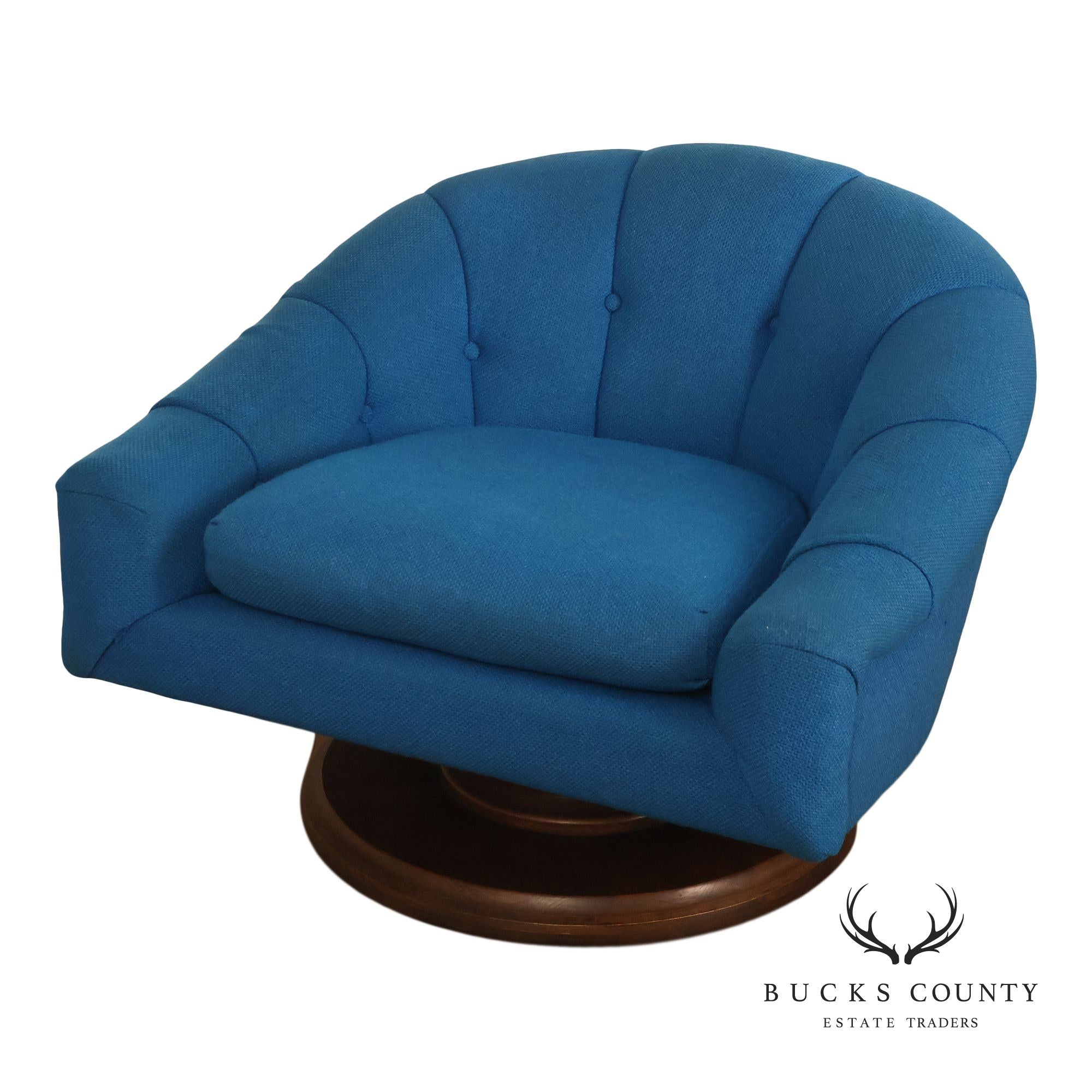Schnadig Mid Century Modern  Blue Upholstered Swivel Lounge Chair