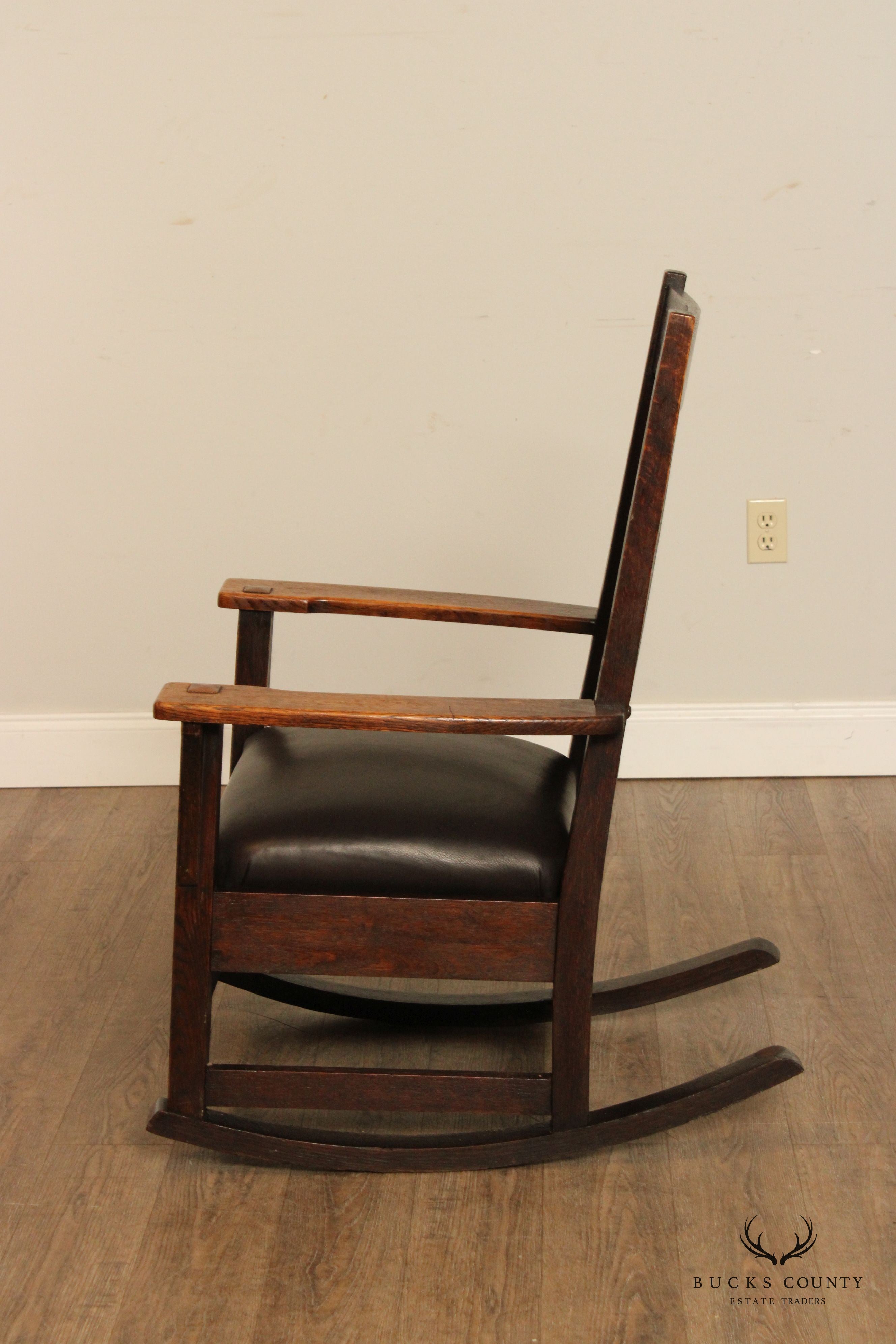 Antique Mission Oak and Leather Rocker