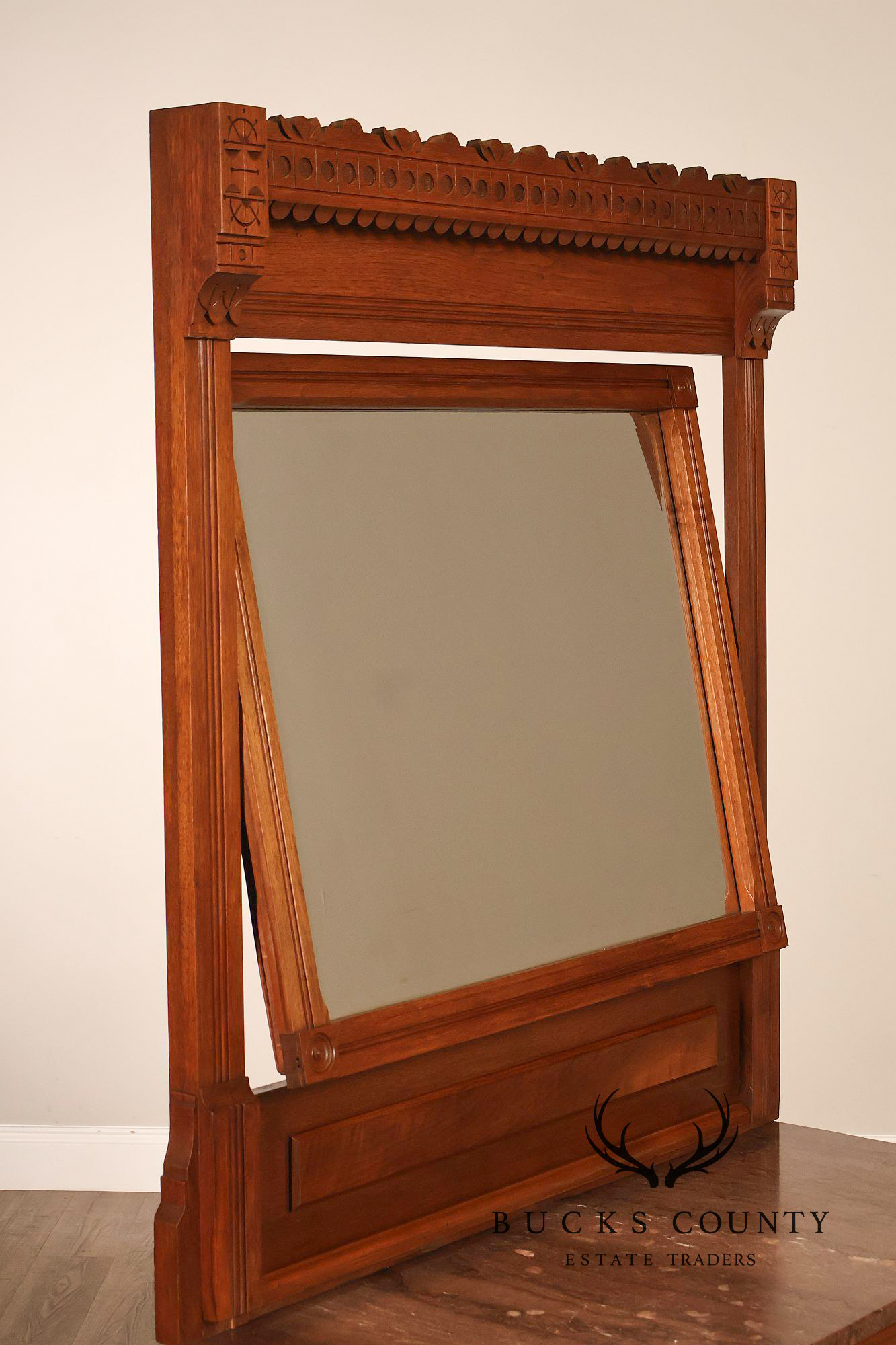 Antique Victorian Eastlake Walnut Marble Top Dresser With Mirror