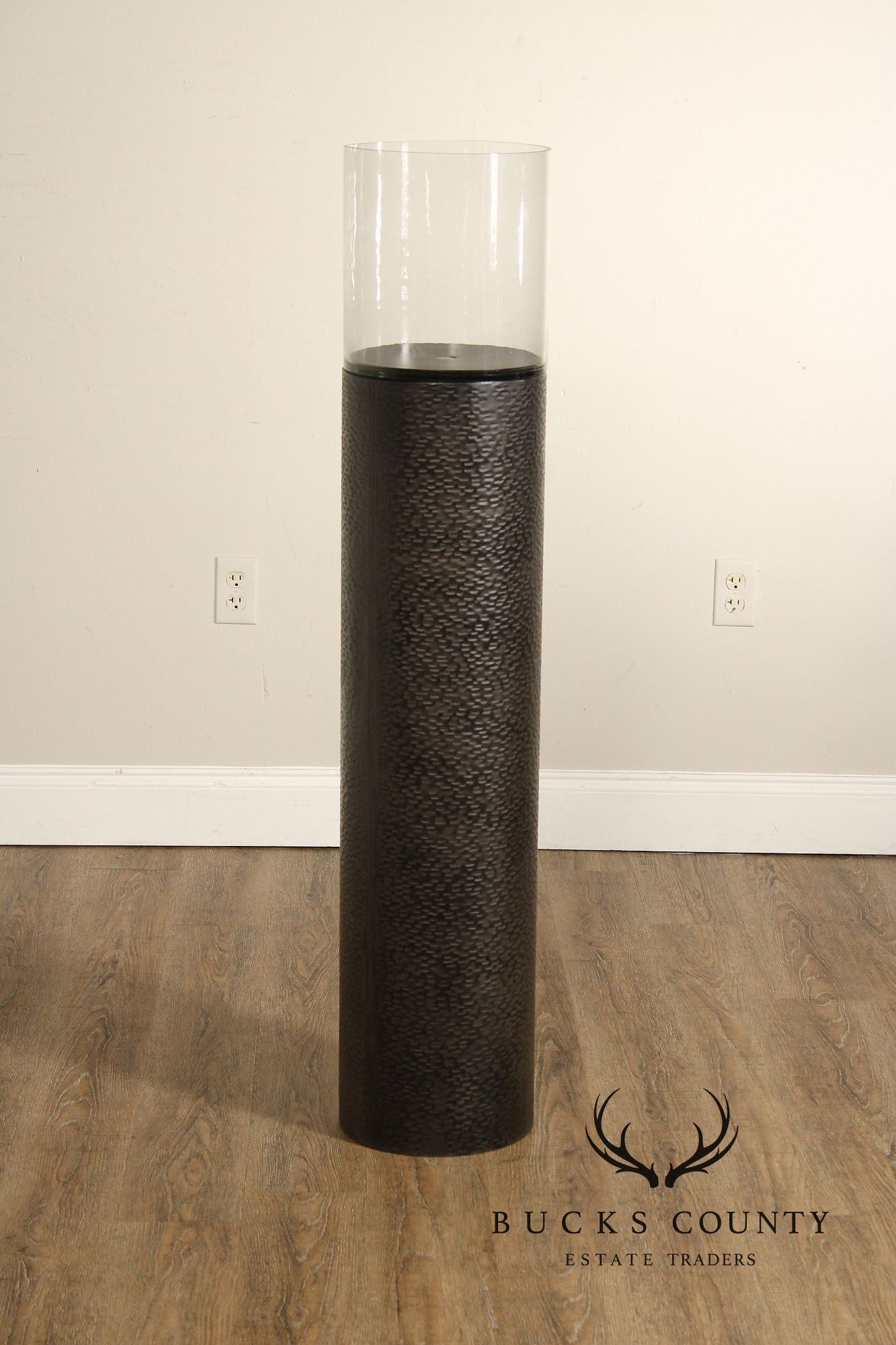 Contemporary Hammered Steel Pillar Candle Stand