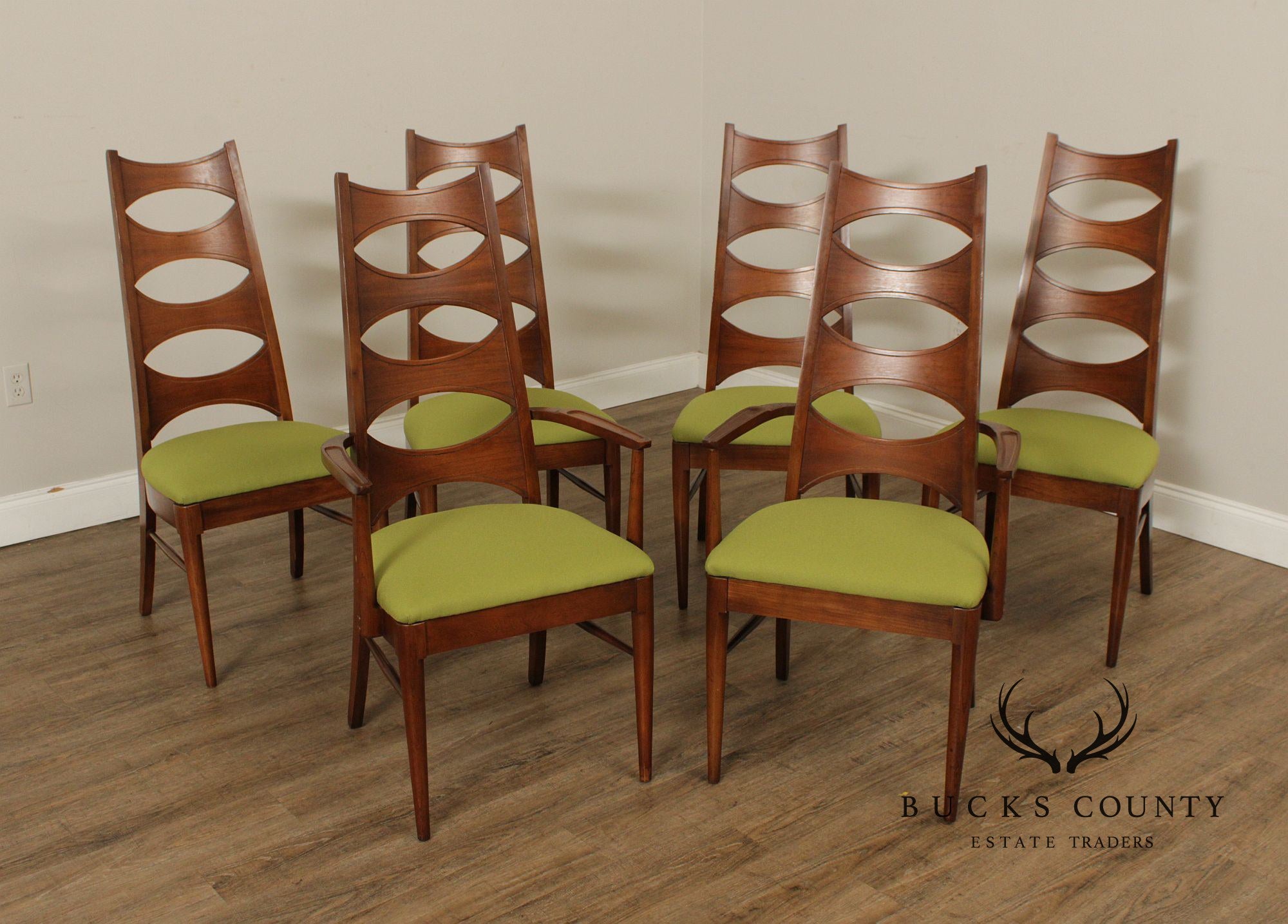 Kent Coffey Perspecta Mid Century Modern Set Of Six Walnut Dining Chairs