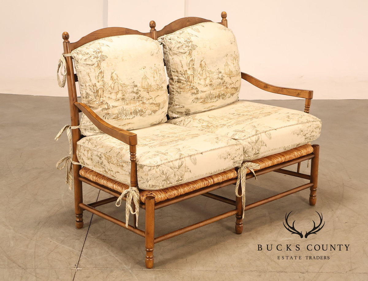 French Country Style Ladder Back Rush Seat Settee