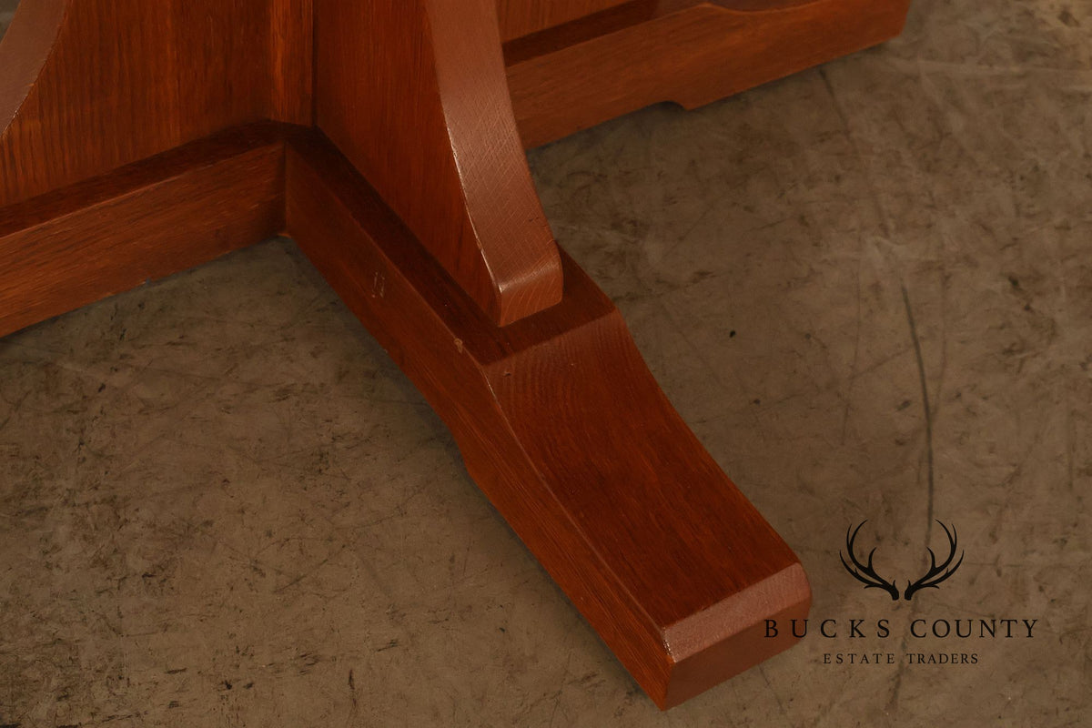 Stickley Mission Collection Round Oak Pedestal Dining Table With Two Leaves