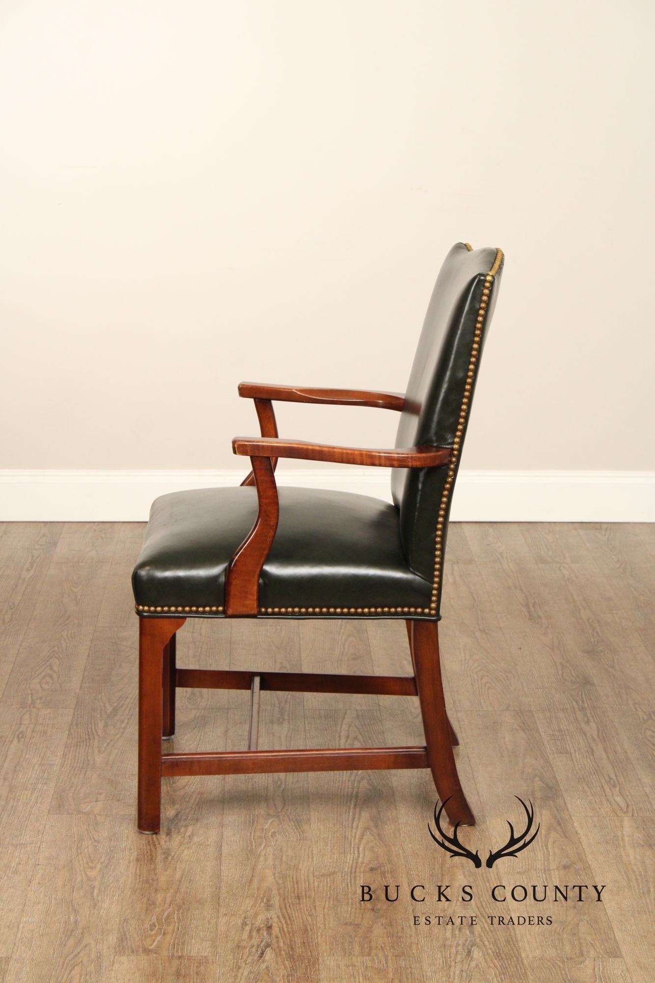 Southwood Chippendale Style Leather and Mahogany Library Armchair