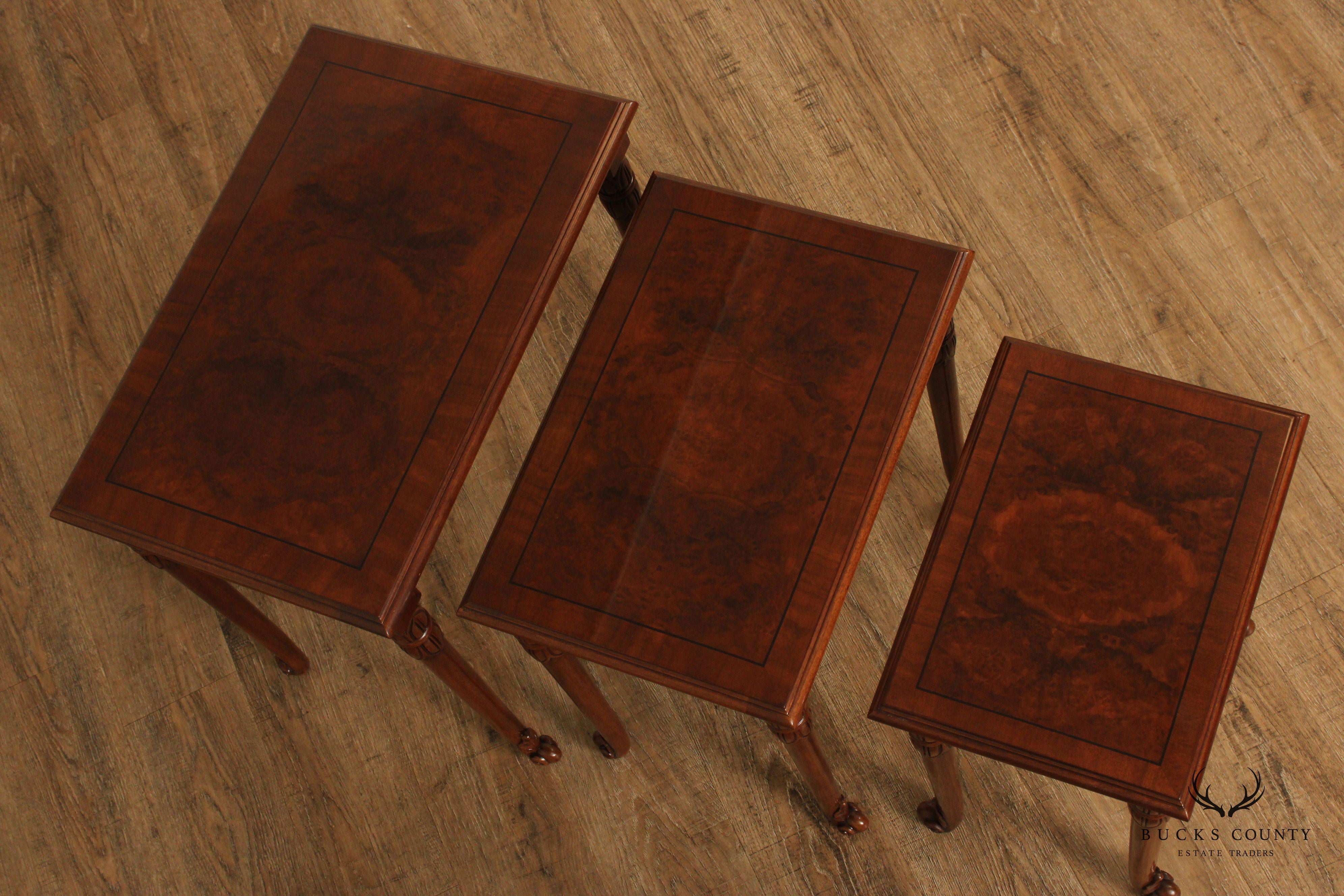 Karges French Regency Style Set Of Three Walnut Nesting Tables