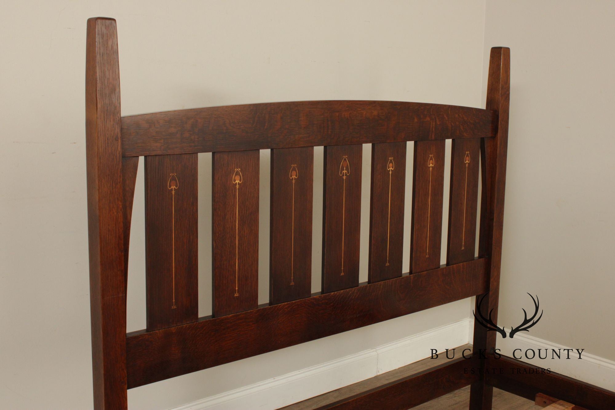 Stickley Mission Collection Oak Harvey Eiils Inlaid Queen Bed