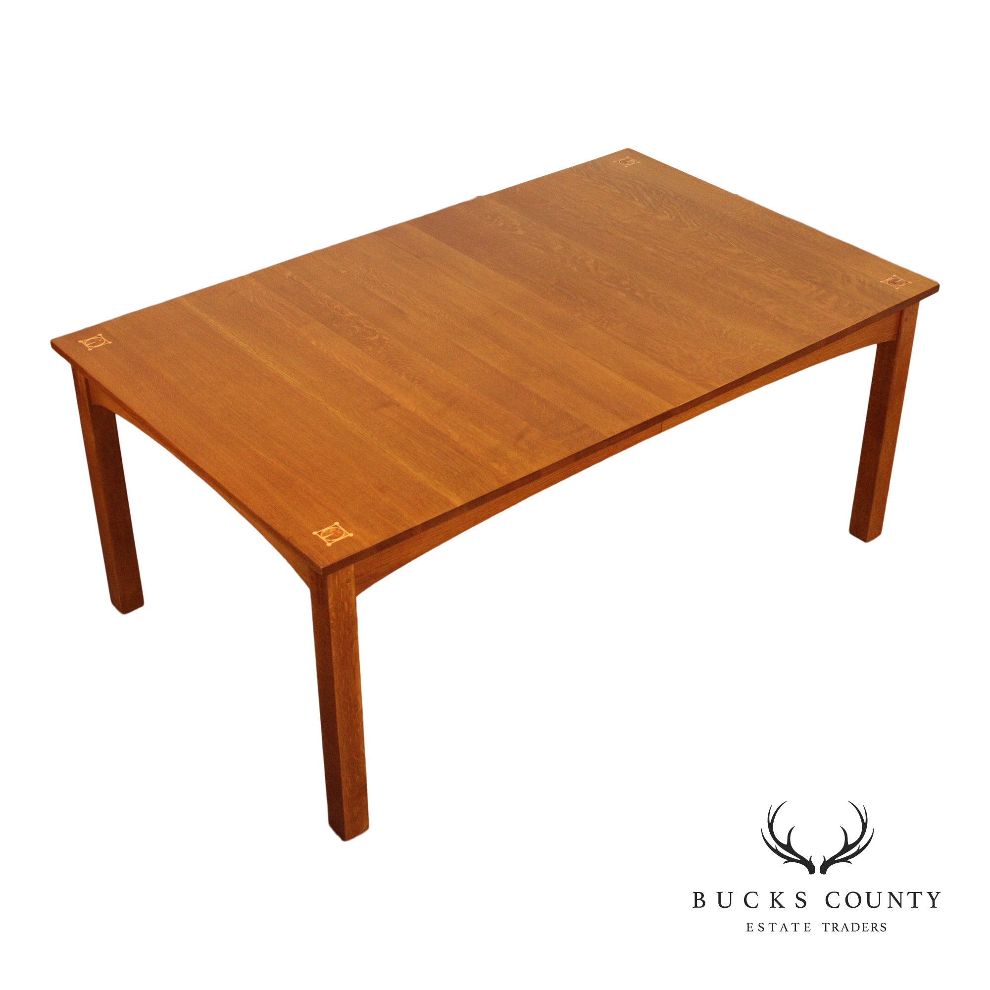STICKLEY MISSION COLLECTION OAK HARVEY ELLIS EXTENDABLE DINING TABLE WITH INLAY