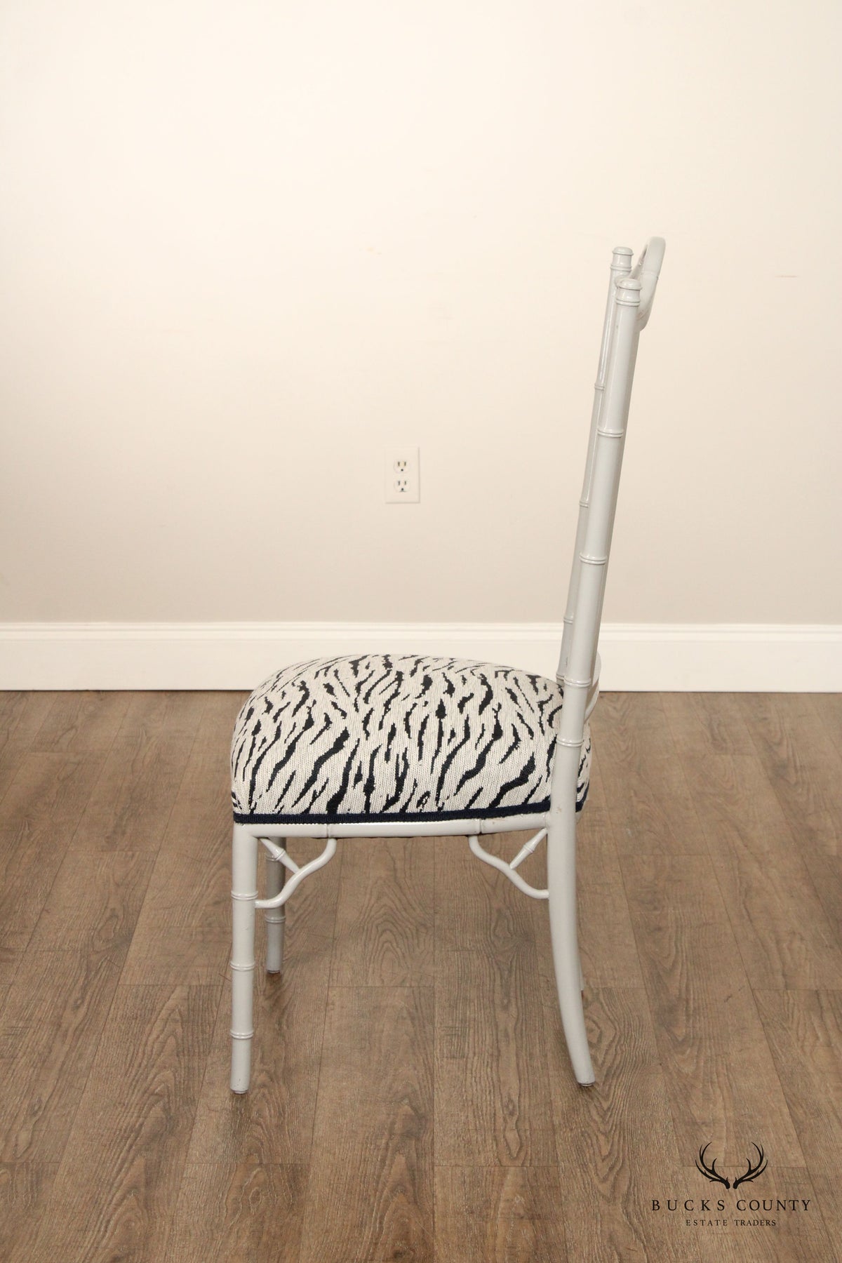 Hollywood Regency Set of Eight Faux Bamboo and Cane Dining Chairs
