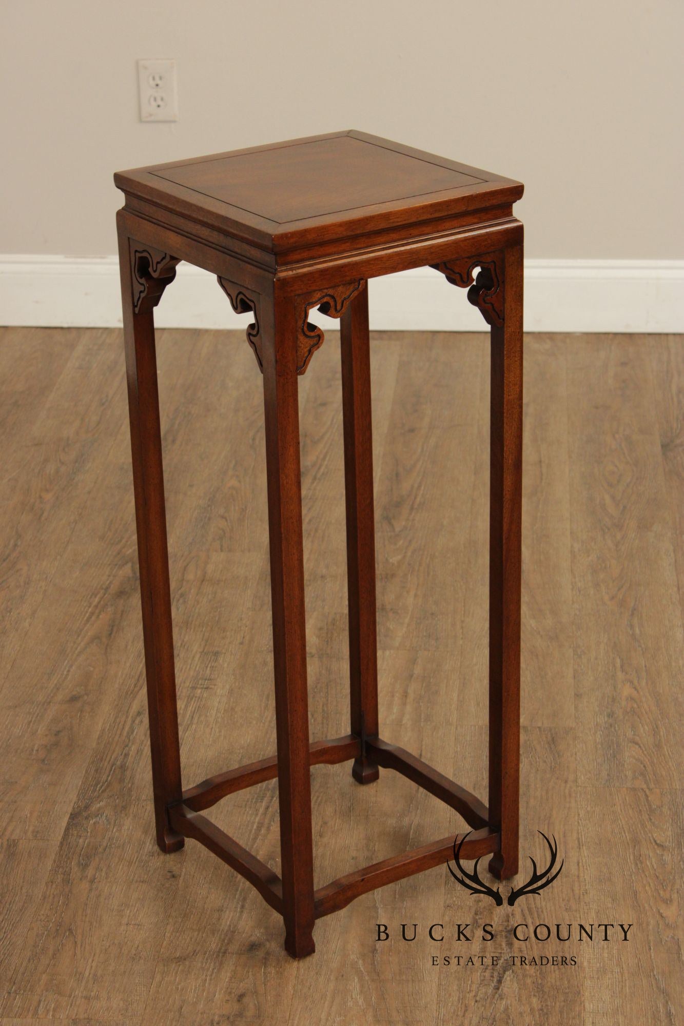 Baker Asian Inspired Pair of Mahogany Pedestal Plant Stands