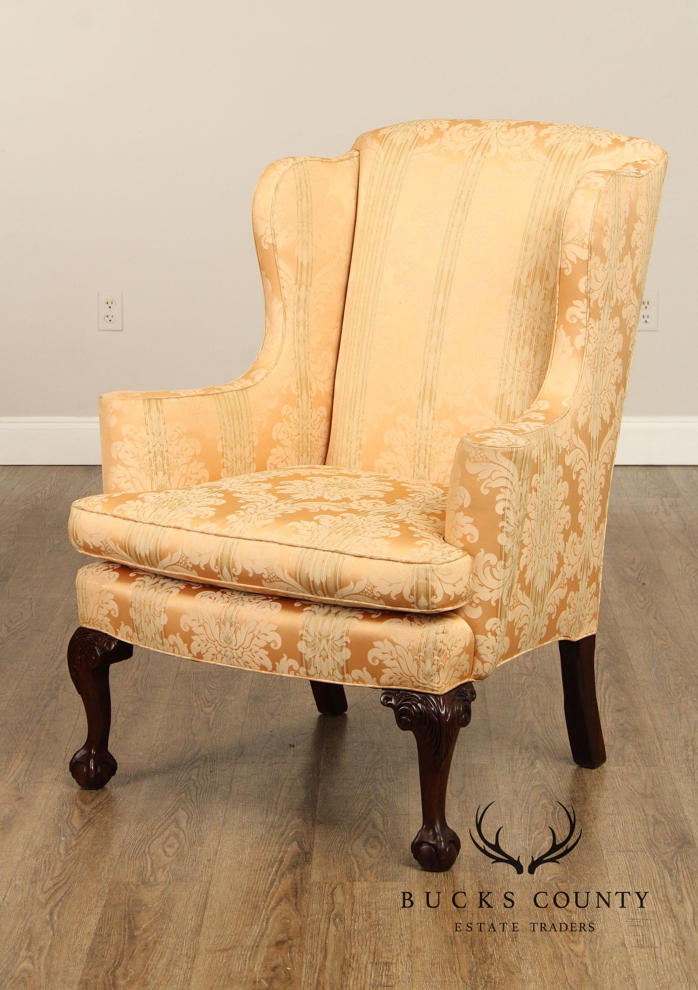 Georgian Style Pair of Carved Mahogany Wing Chairs