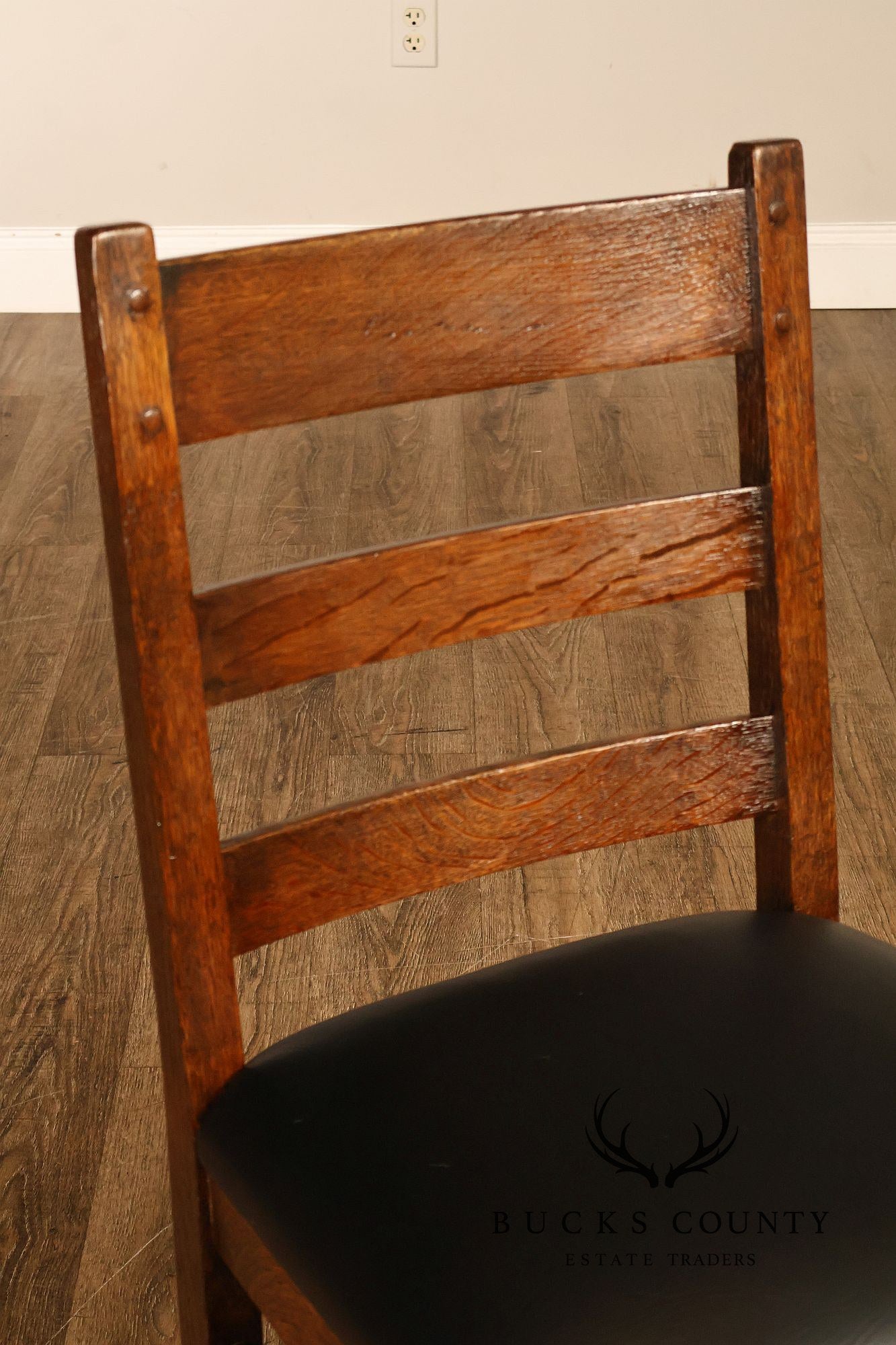 Antique L. & J.G. Stickley Mission Oak Set Of Four Ladder Back Dining Chairs