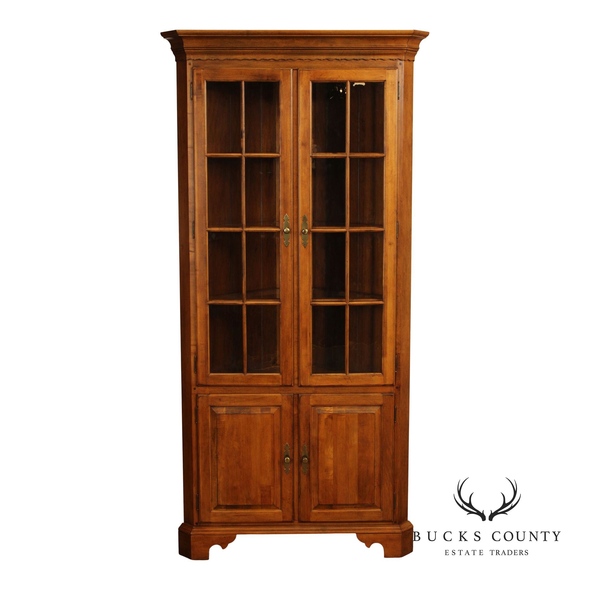 Ethan Allen Circa 1776 Maple Lighted Corner Cabinet