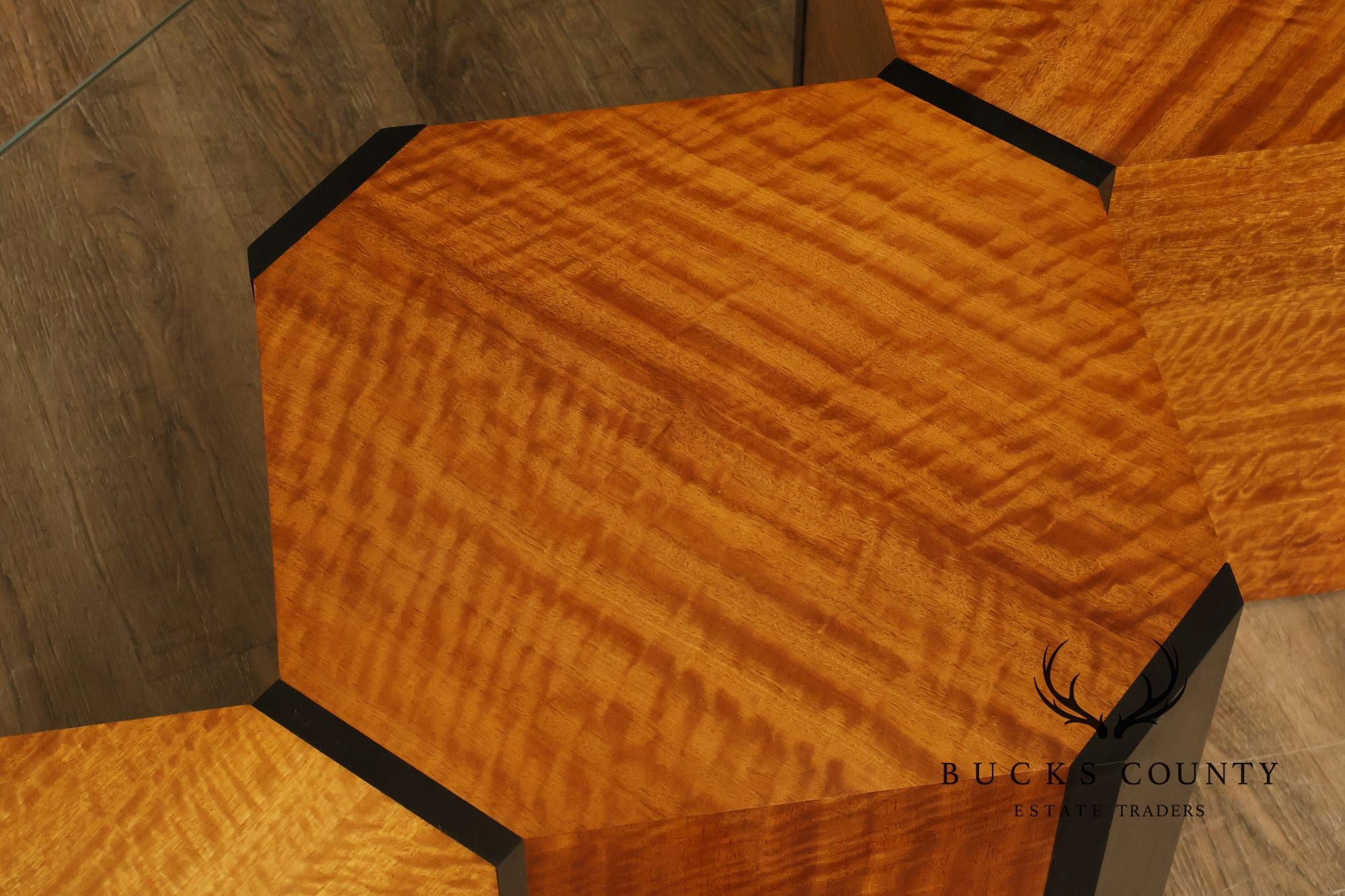 Honeycomb Style Glass Top Coffee Table With Figured Wood Base