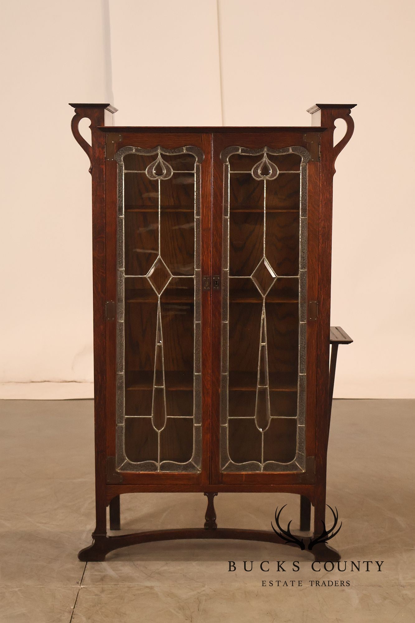 Antique Art Nouveau Leaded Glass Curio Cabinet