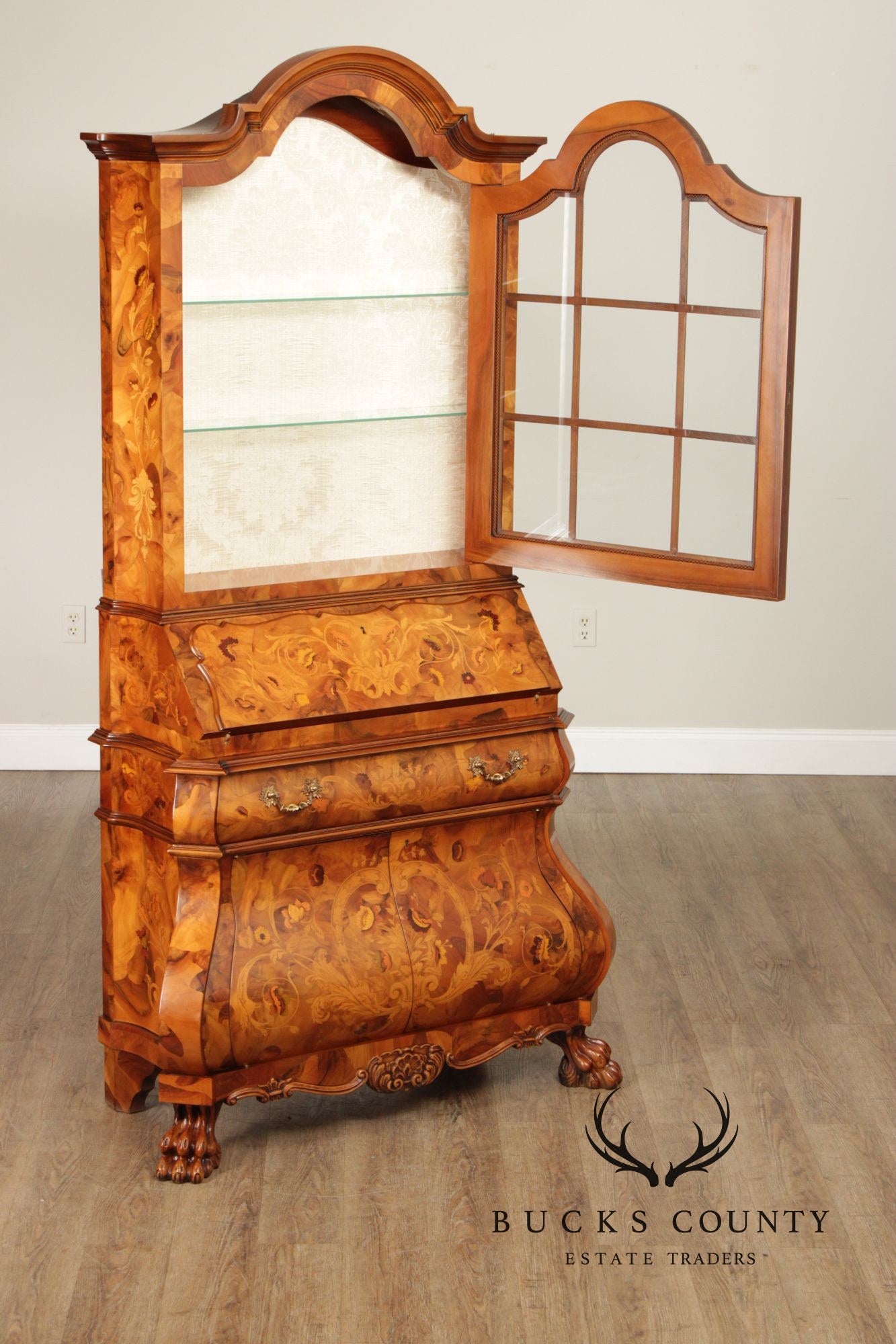 Italian Marquetry Inlaid Secretary Bookcase