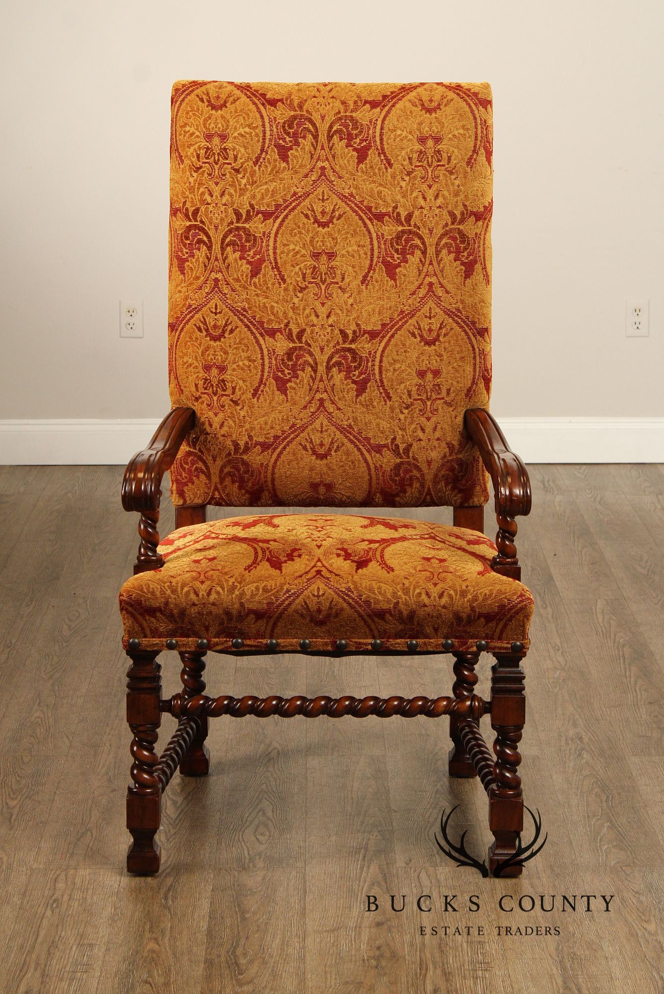 Jacobean Style Barley Twist Carved Armchair