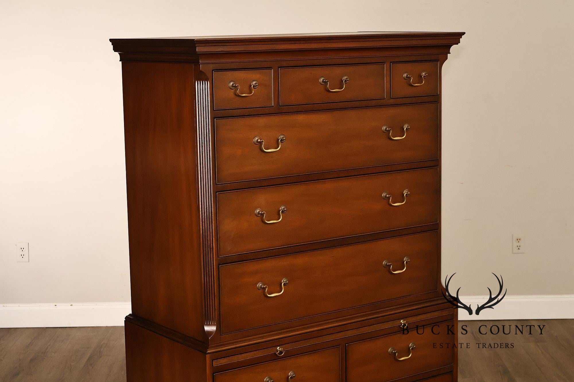 Kittinger Mahogany 10 Drawer Chippendale Style Chest-on-Chest Tall Dresser