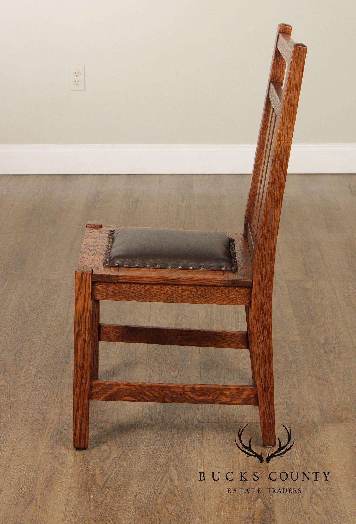 Antique Mission Oak Set of Five Dining Side Chairs