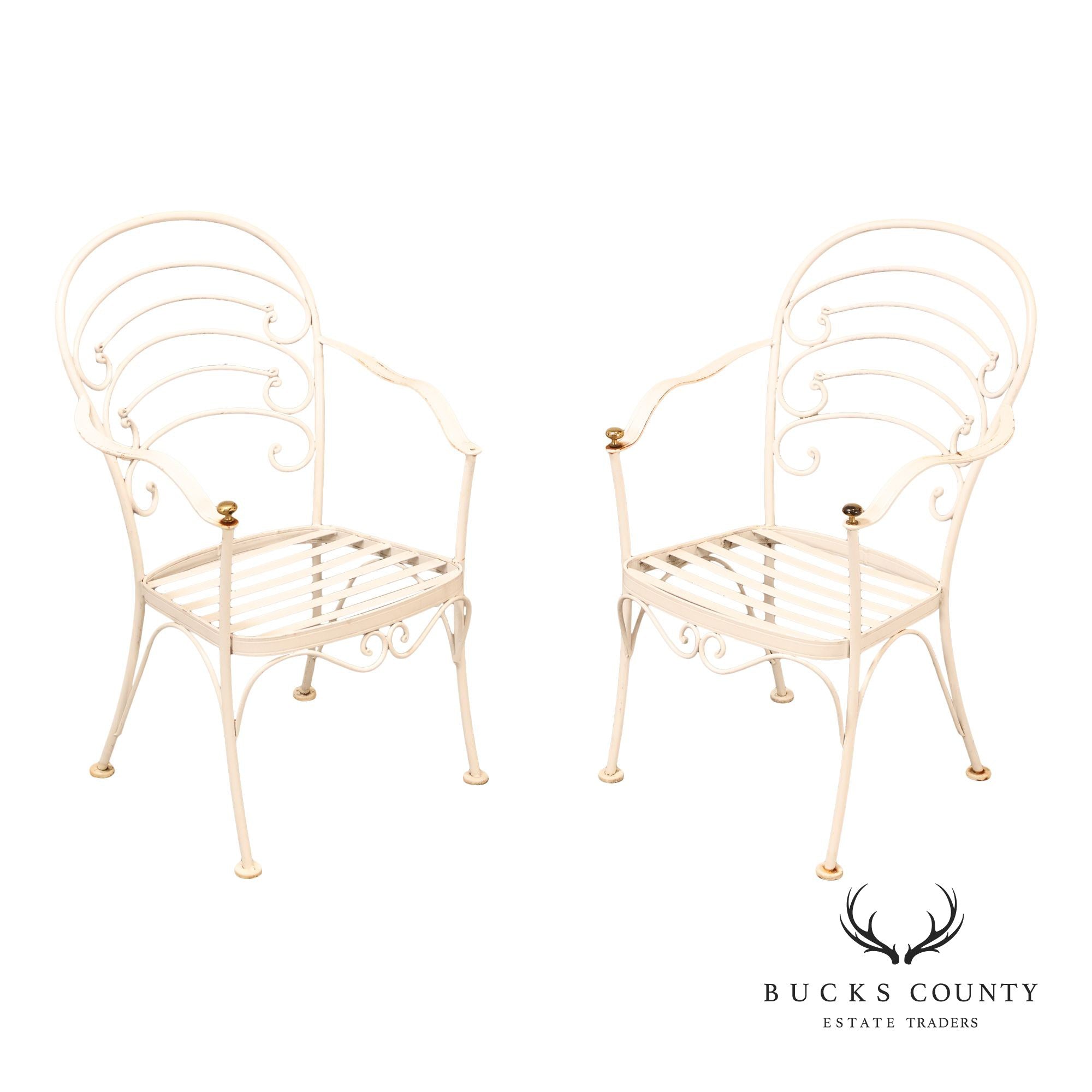 Woodard Pair of Wrought Iron Outdoor 'Ribcage' Armchairs