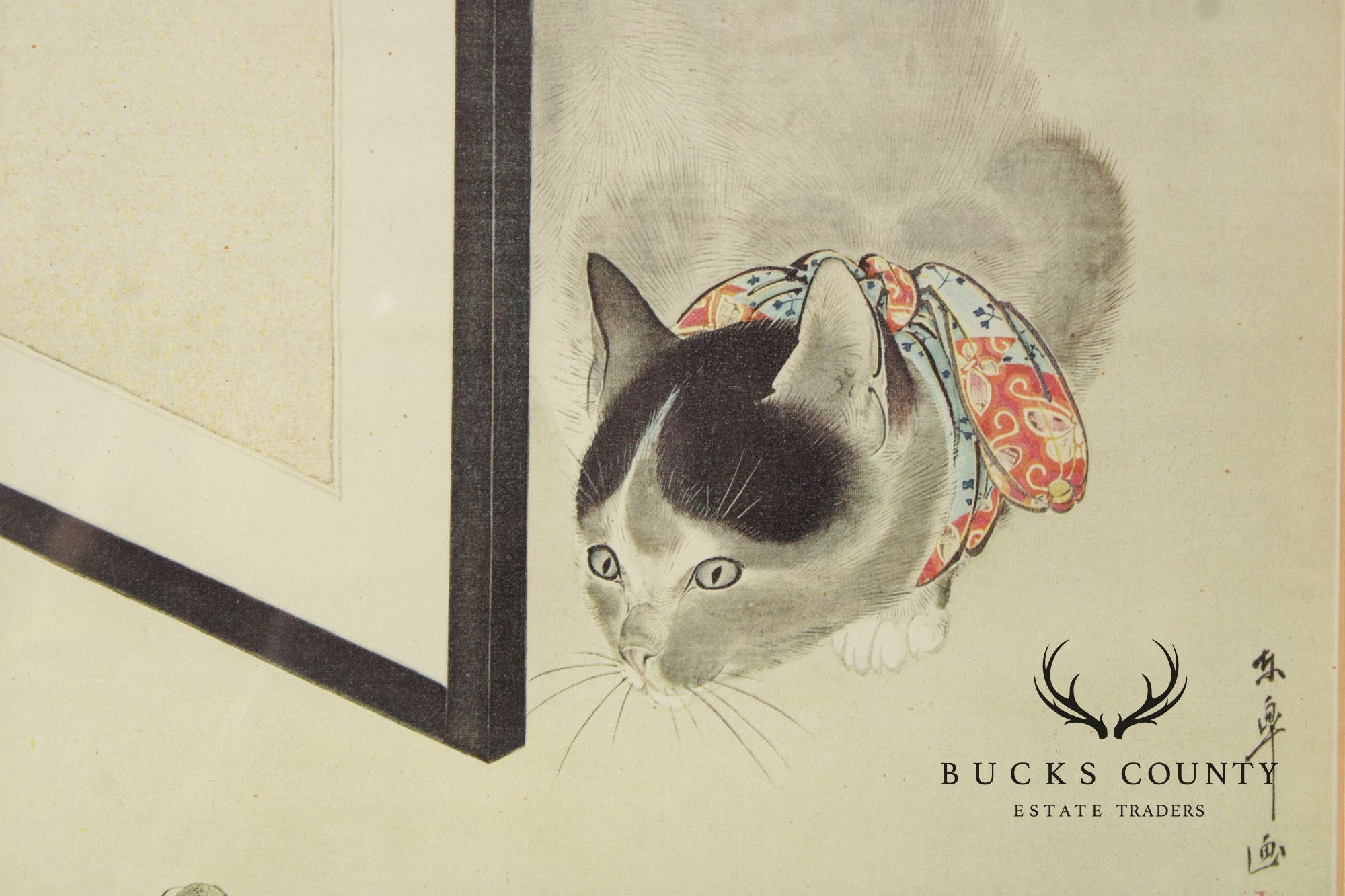 Tsuguharu Foujita Framed Japanese Woodblock Print, Cat and Spider