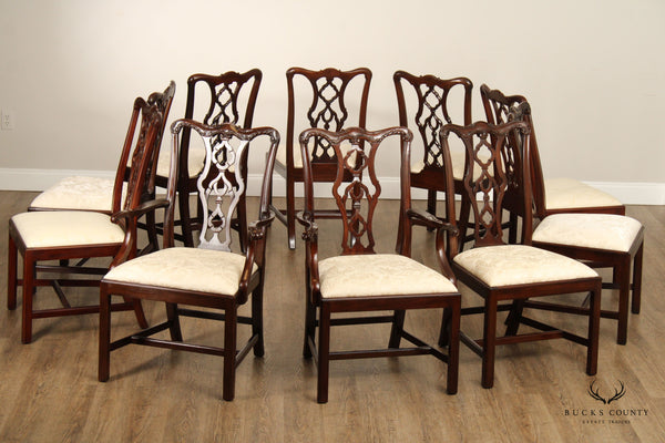 Henkel Harris Chippendale Style Set of Ten Mahogany Dining Chairs