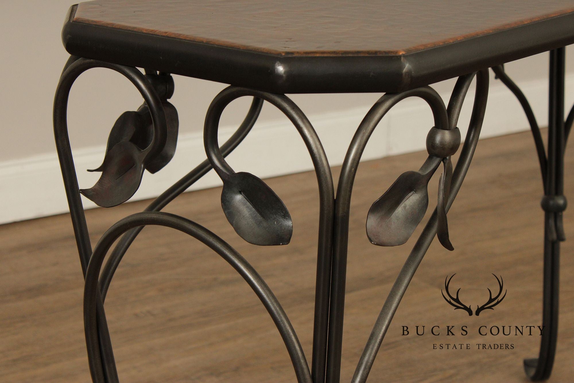 QualityForged Iron and Hammered Copper Top Console Table