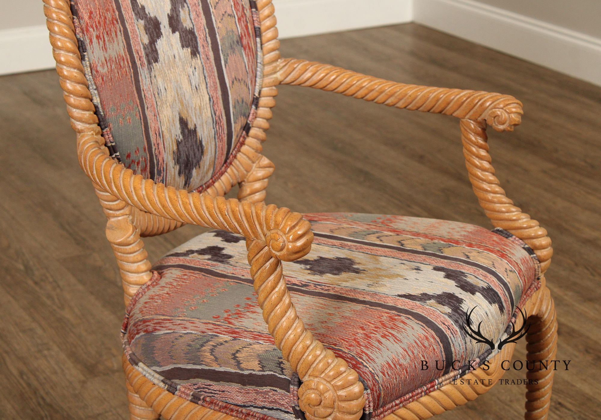 Italian Pair of Roped Carved Armchairs