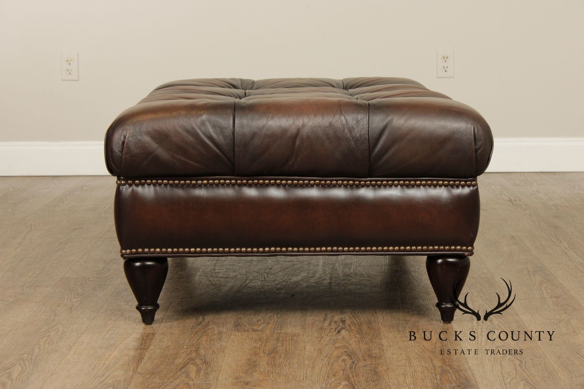 Bernhardt Chesterfield Style Tufted Brown Leather Ottoman