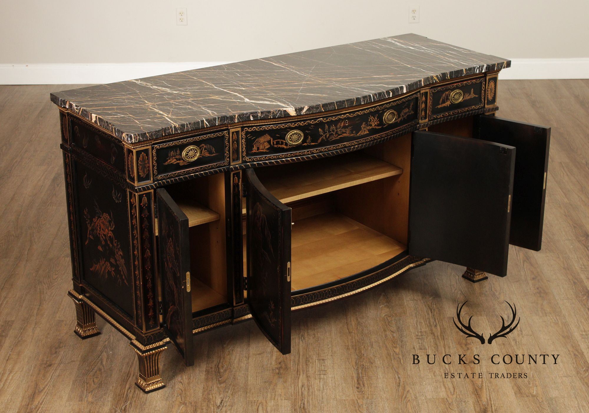 EJ Victor Newport Historic Collection Chinoiserie Marble Top Sideboard