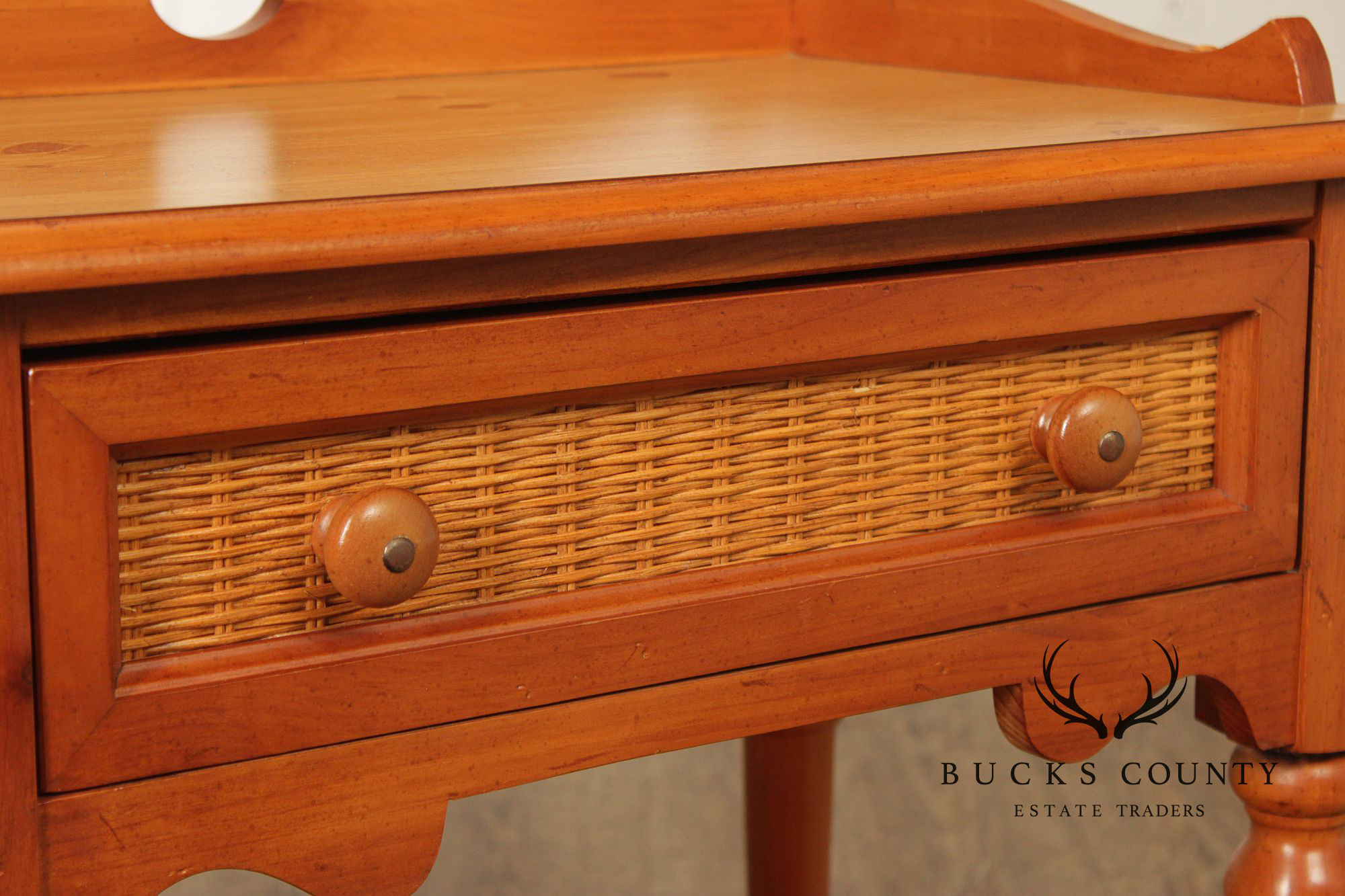 Stanley Furniture Pine and Wicker Side Table Nightstand