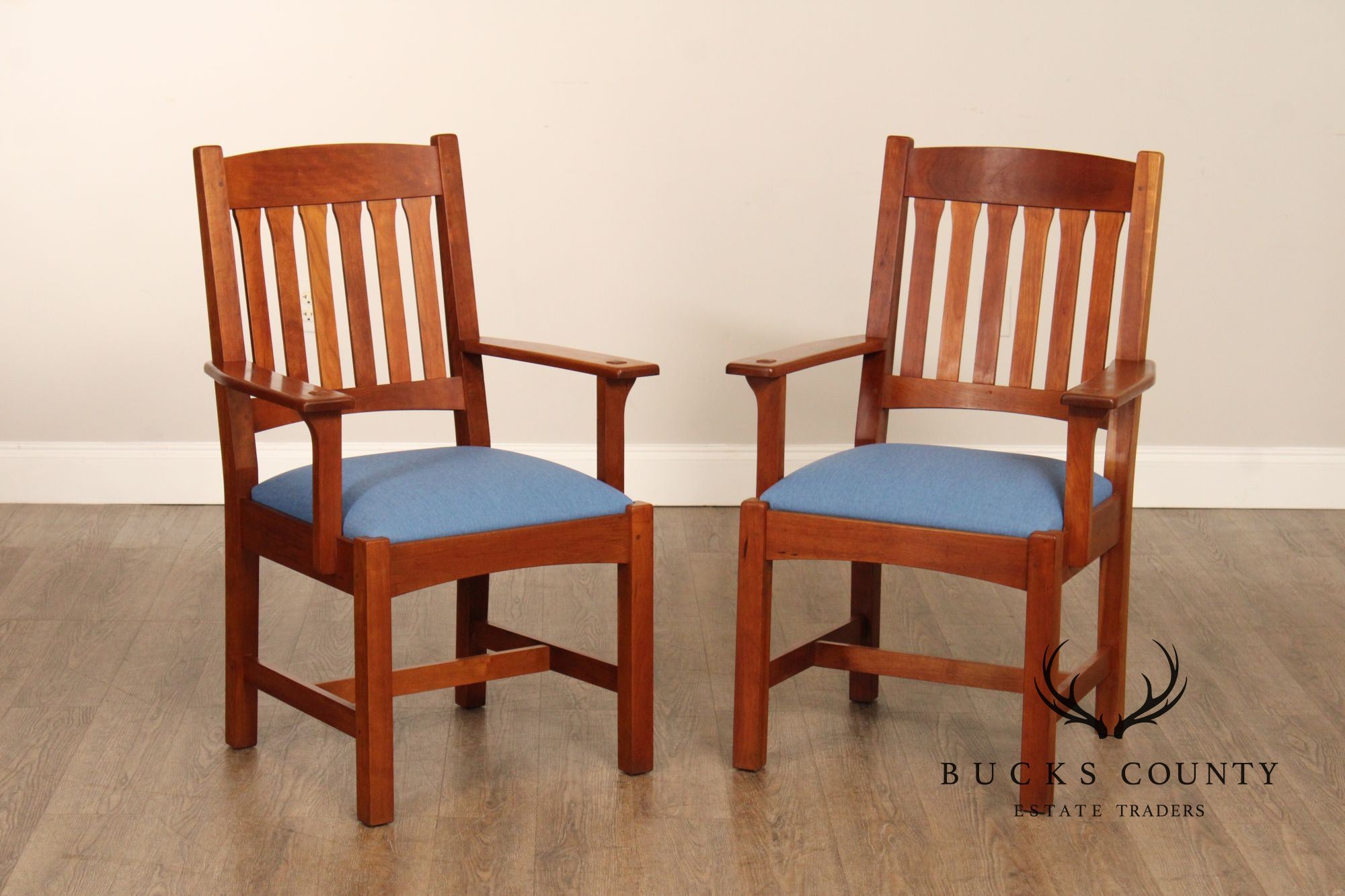 Stickley Mission Collection Pair of Cherry Cottage Dining Armchairs