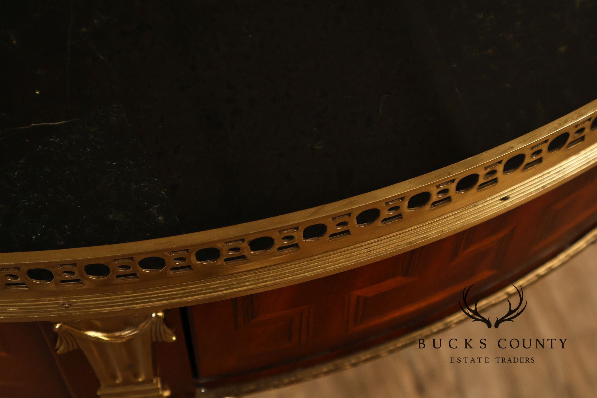 Maitland Smith Louis XVI Style Marquetry Center Table With Brass Gallery