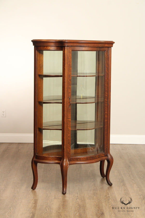 Antique Victorian Oak Curved Glass China Display Cabinet