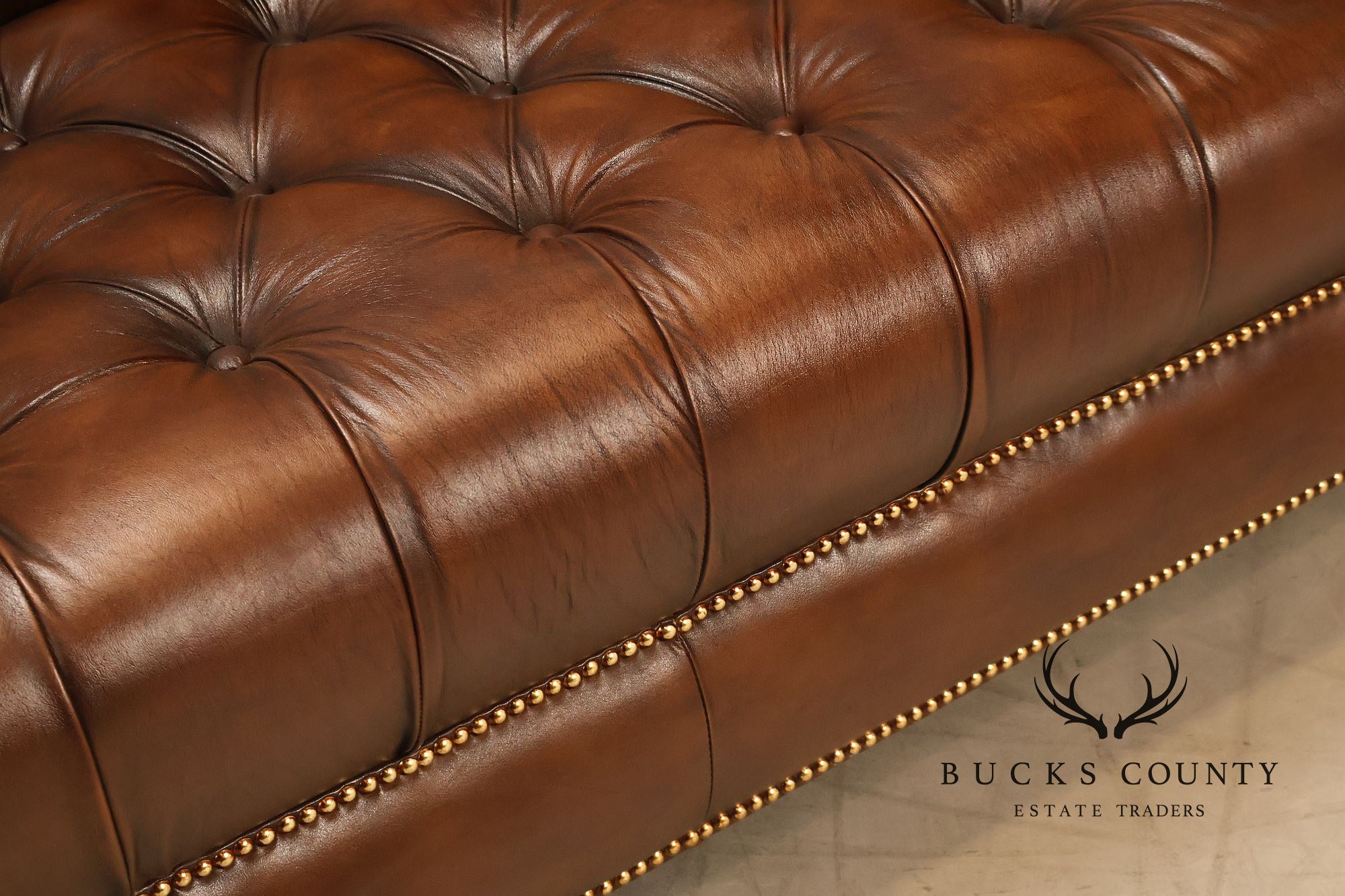 Chesterfield Style 6 Foot Cognac Brown Tufted Leather Sofa
