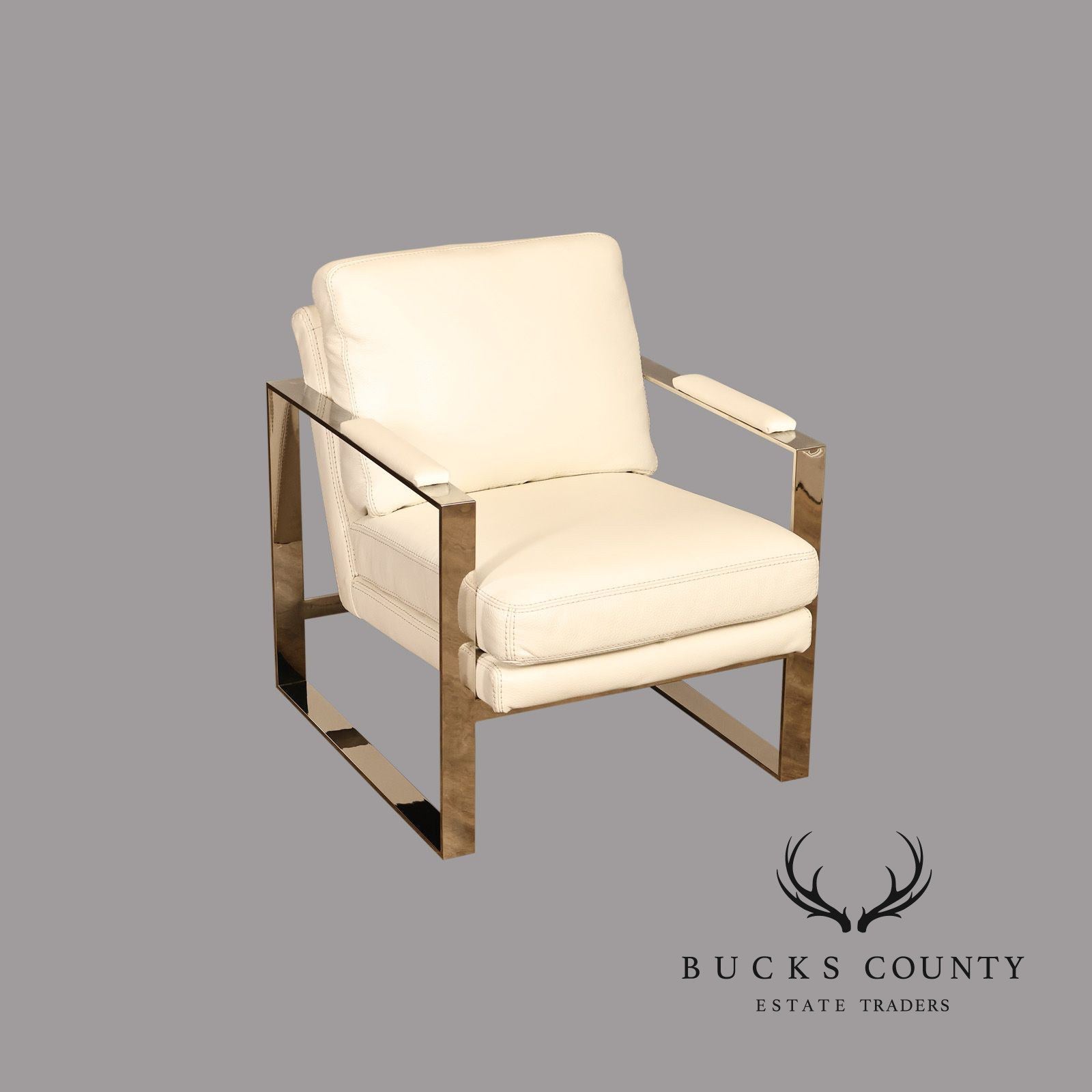 Modern Style Chrome and Leather Lounge Chair