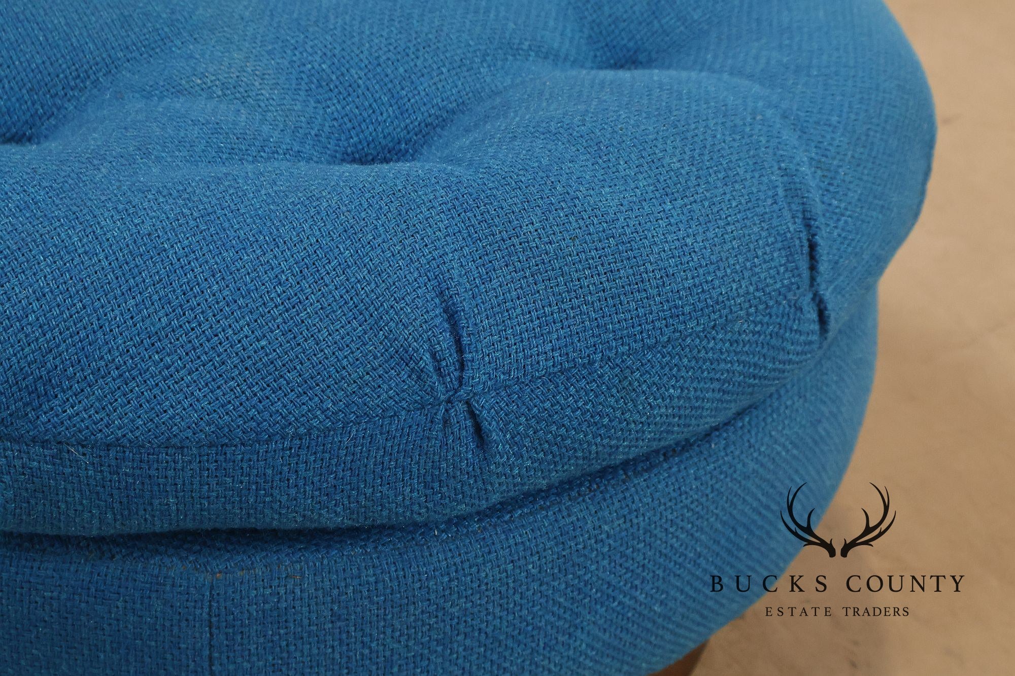 Vintage Schnadig Mid Century Modern Round Blue Upholstered Ottoman