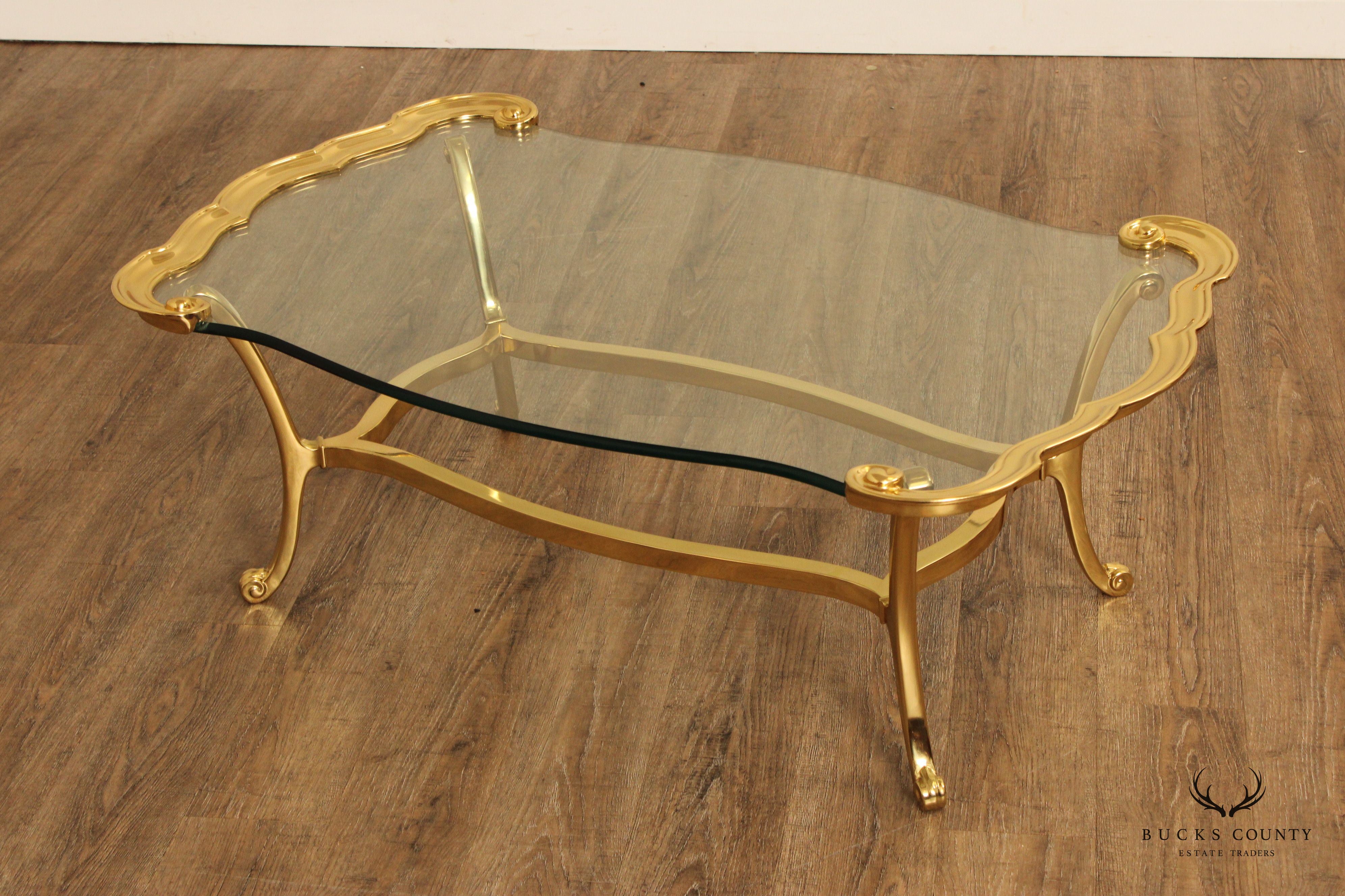 French Regency Style Glass Top Brass Coffee Table