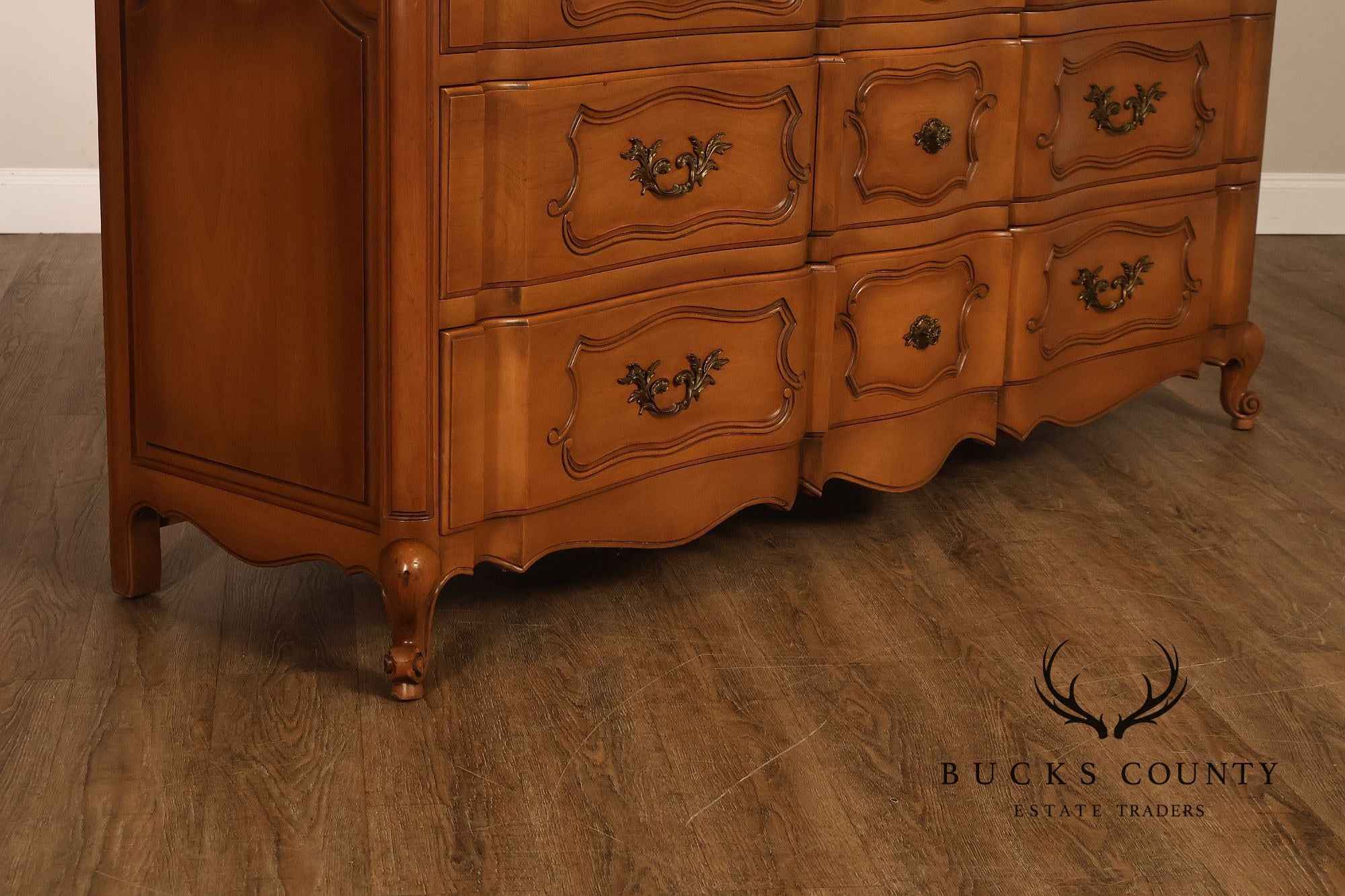 French Provincial Style Marble Top Nine Drawer Dresser