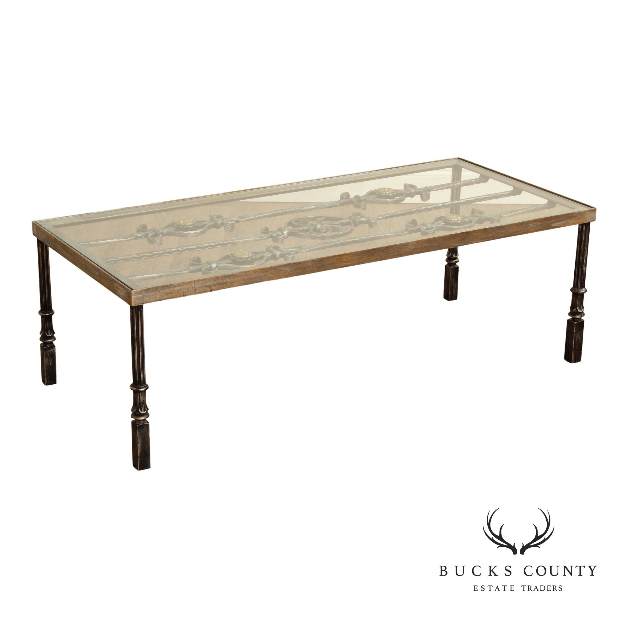 Renaissance Style Cast Iron Glass Top Coffee Table