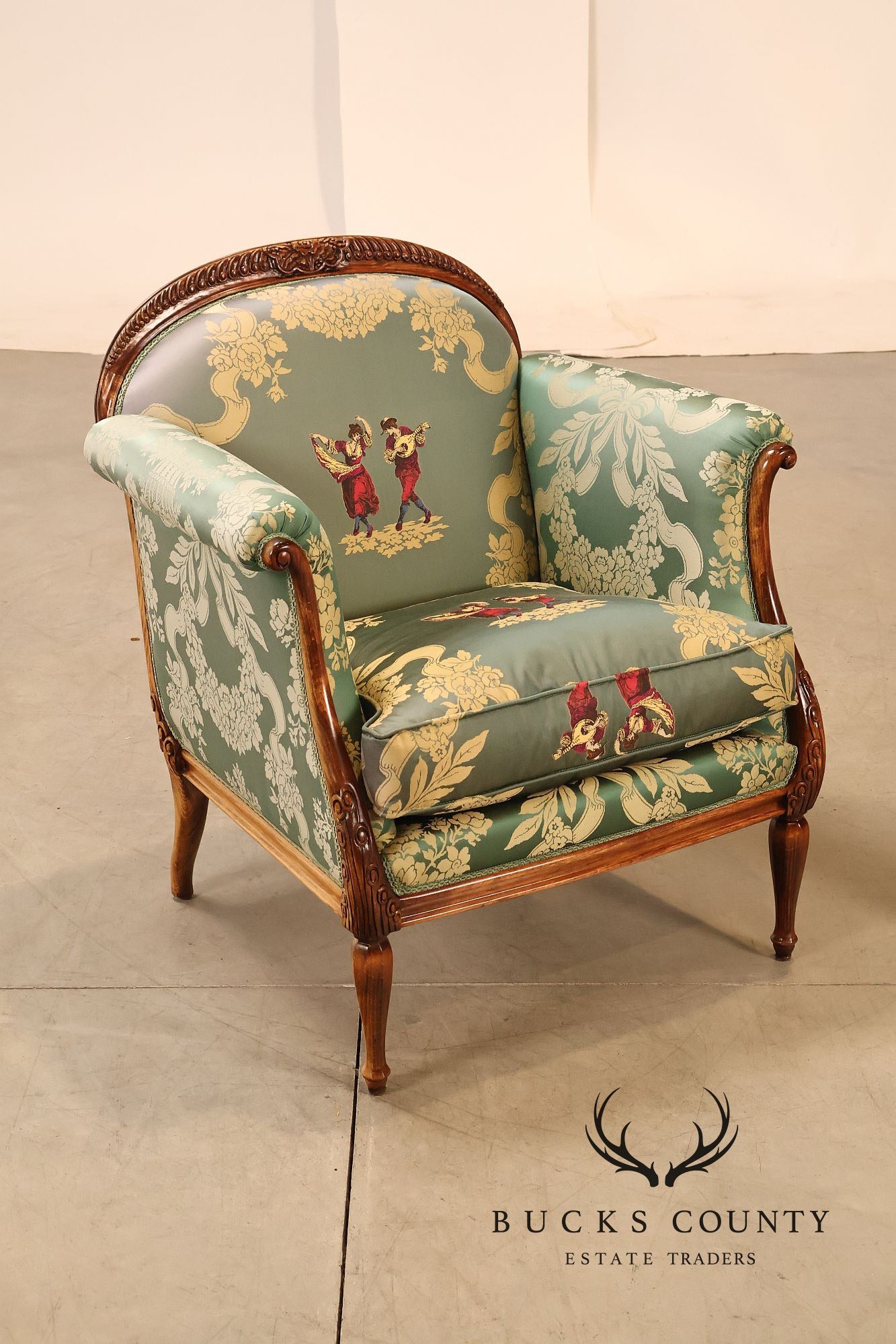 Colombo Mobili Louis XVI Style Pair Of Upholstered Bergeres Armchairs