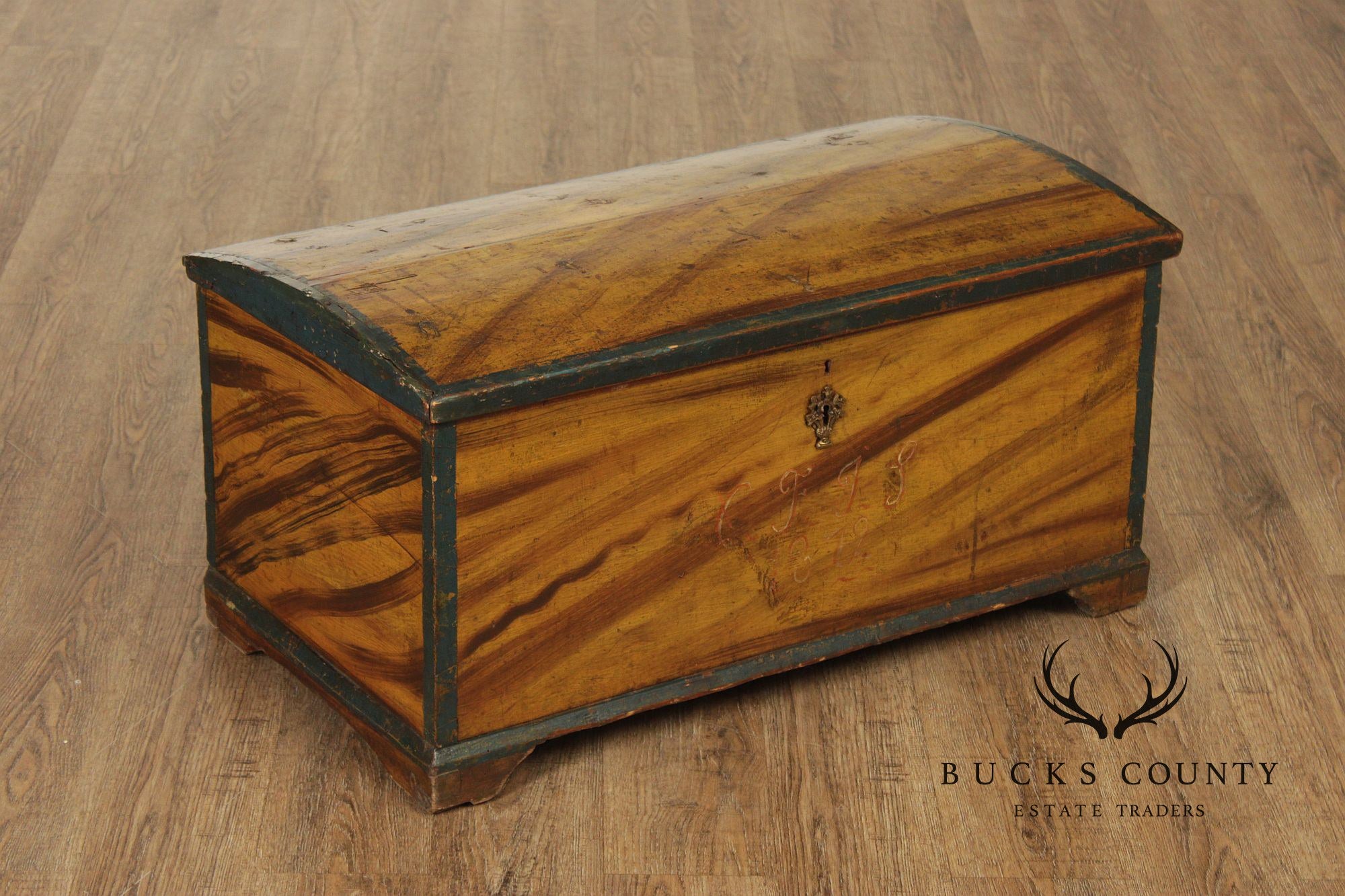 Antique Dome Top Grain Painted Pine Blanket Chest