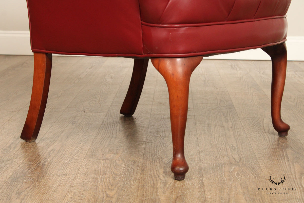 Queen Anne Style Tufted Leather Wing Chair
